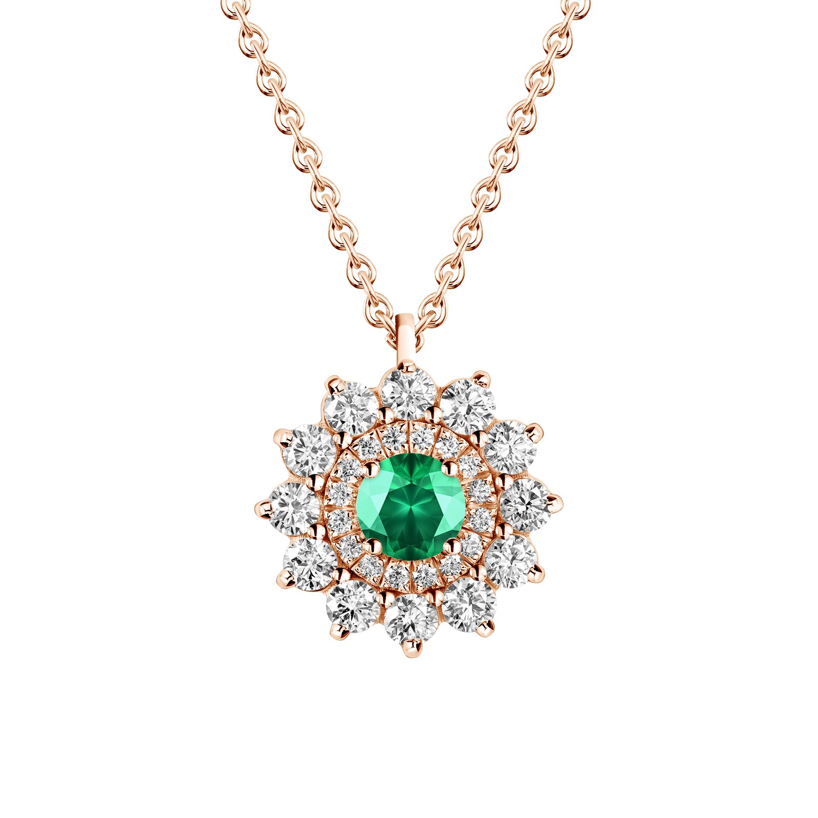 Pendant Rose gold Emerald and diamonds Lefkos 1