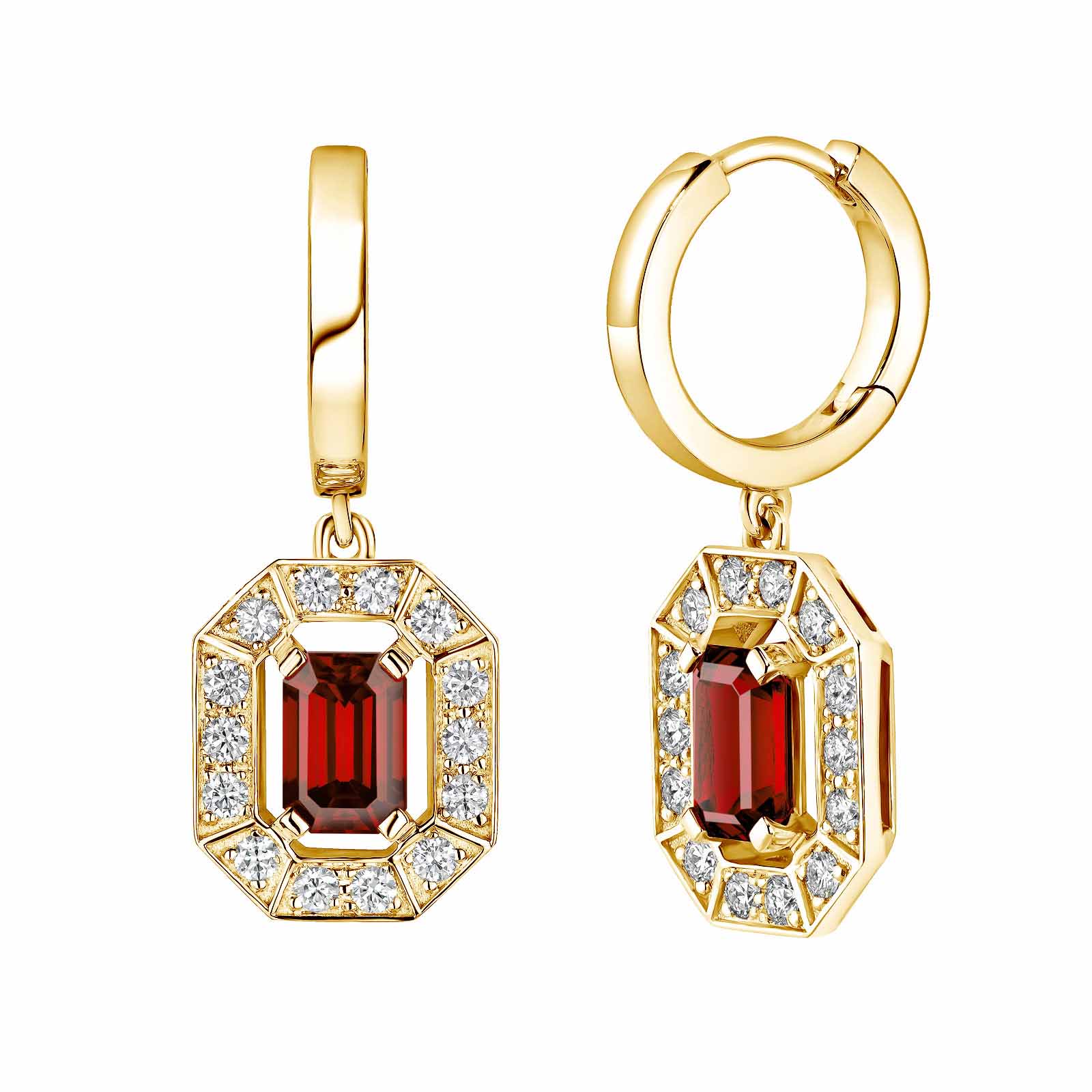 Ohrringe Gelbgold Granat und diamanten Art Déco 1