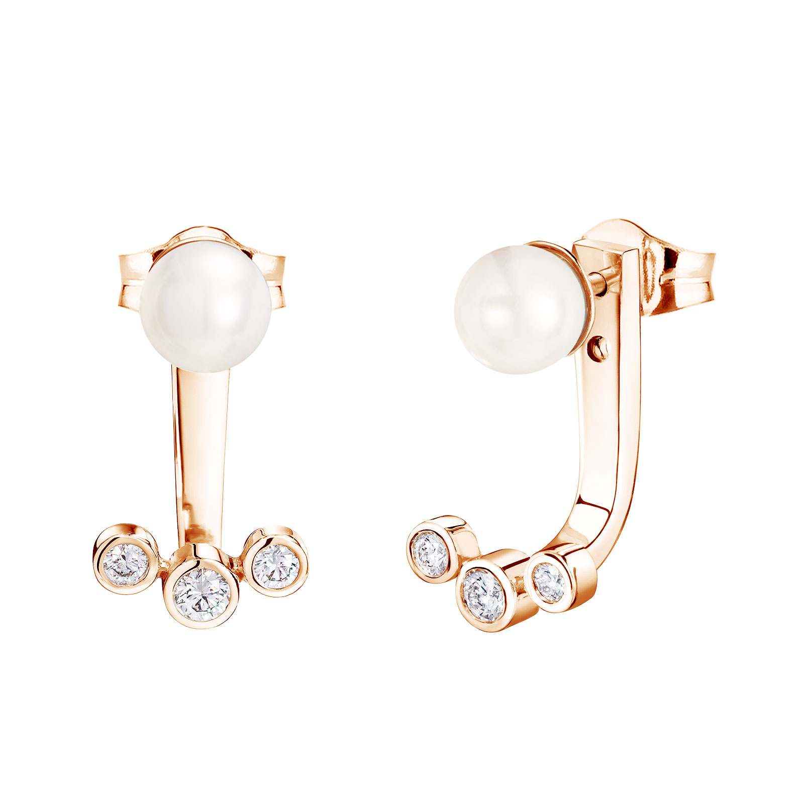 Earrings Rose gold Pearl and diamonds Gemmiaou Grrr 1