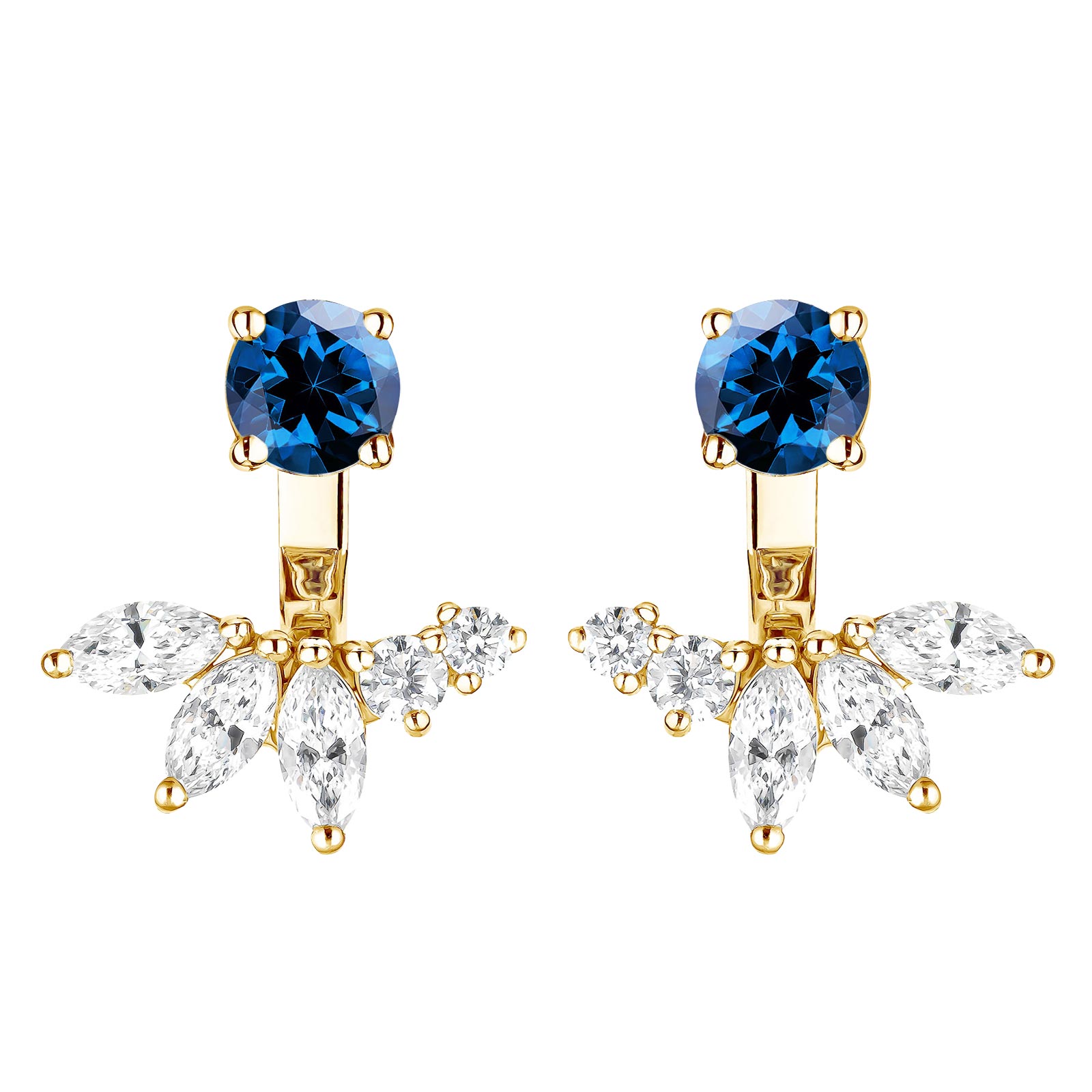 Boucles d'oreilles Or jaune Saphir et diamants EverBloom Symétriques 1