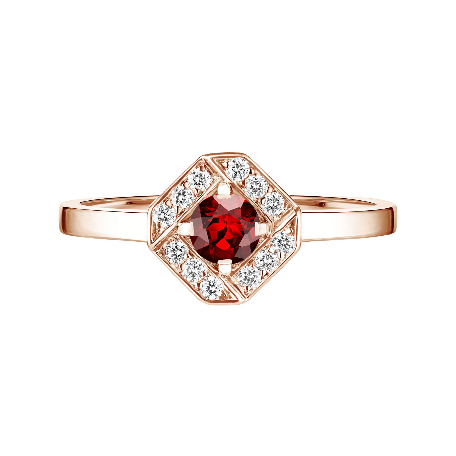 Ring Rose gold Garnet and diamonds Plissage Rond 4 mm 1