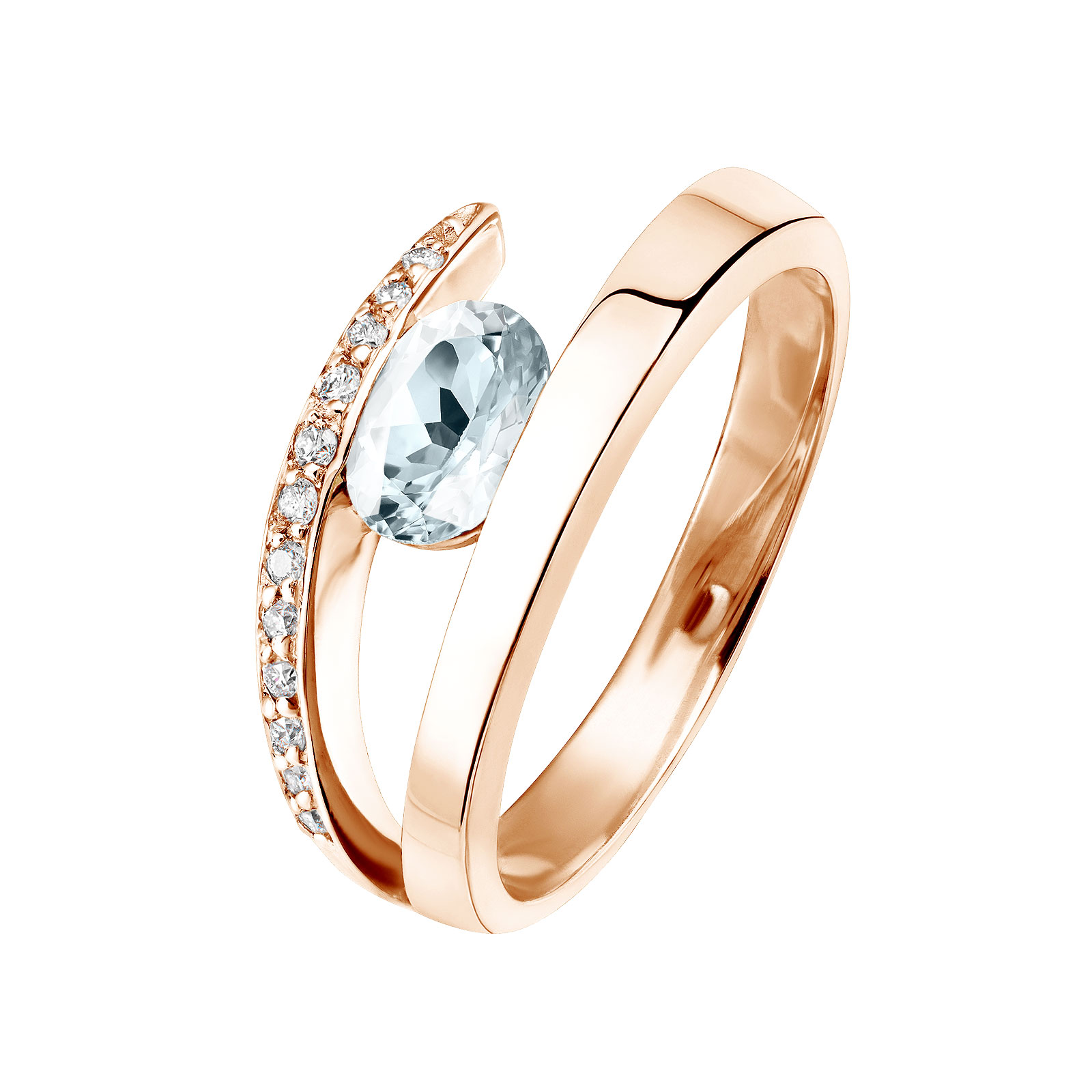 Ring Rose gold Aquamarine and diamonds Ananta 1