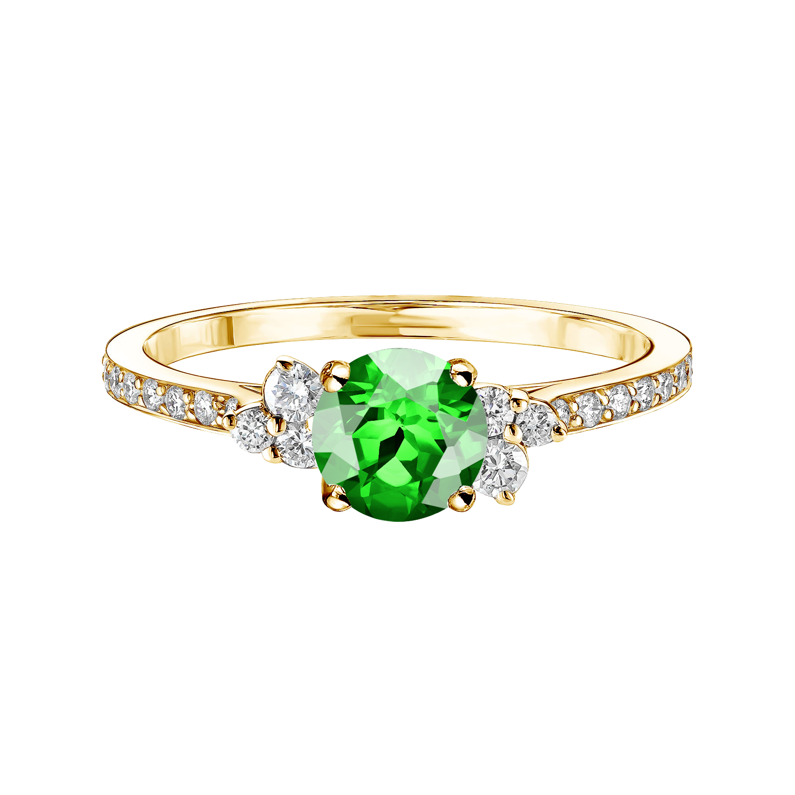 Ring Yellow gold Tsavorite and diamonds Baby EverBloom 5 mm Pavée 1