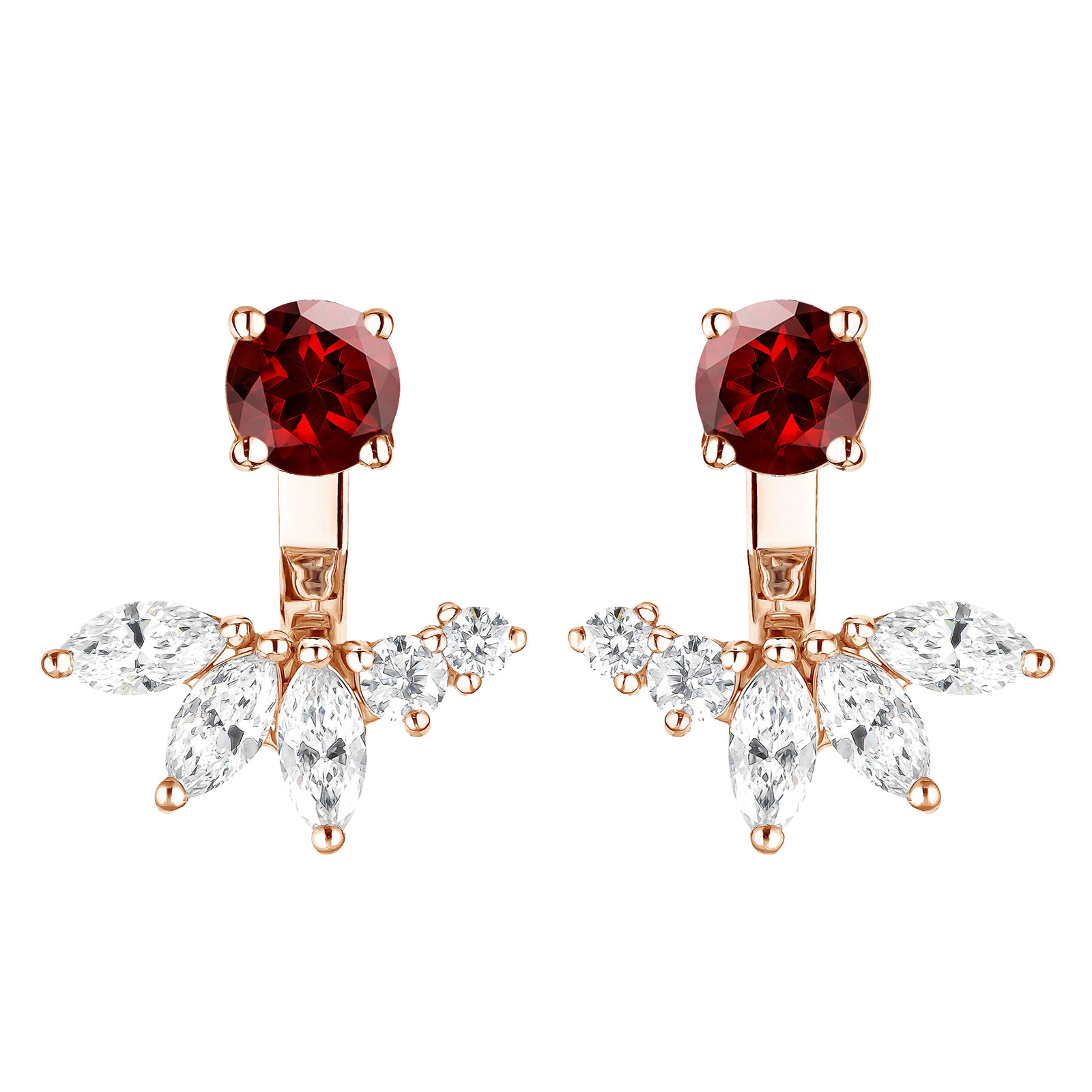 Earrings Rose gold Garnet and diamonds EverBloom Symétriques 1