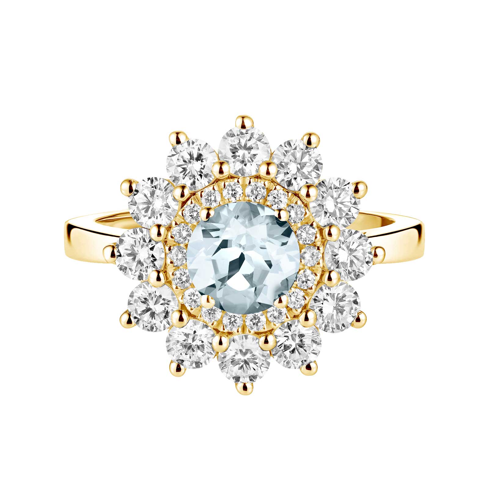 Ring Yellow gold Aquamarine and diamonds Lefkos 6 mm 1