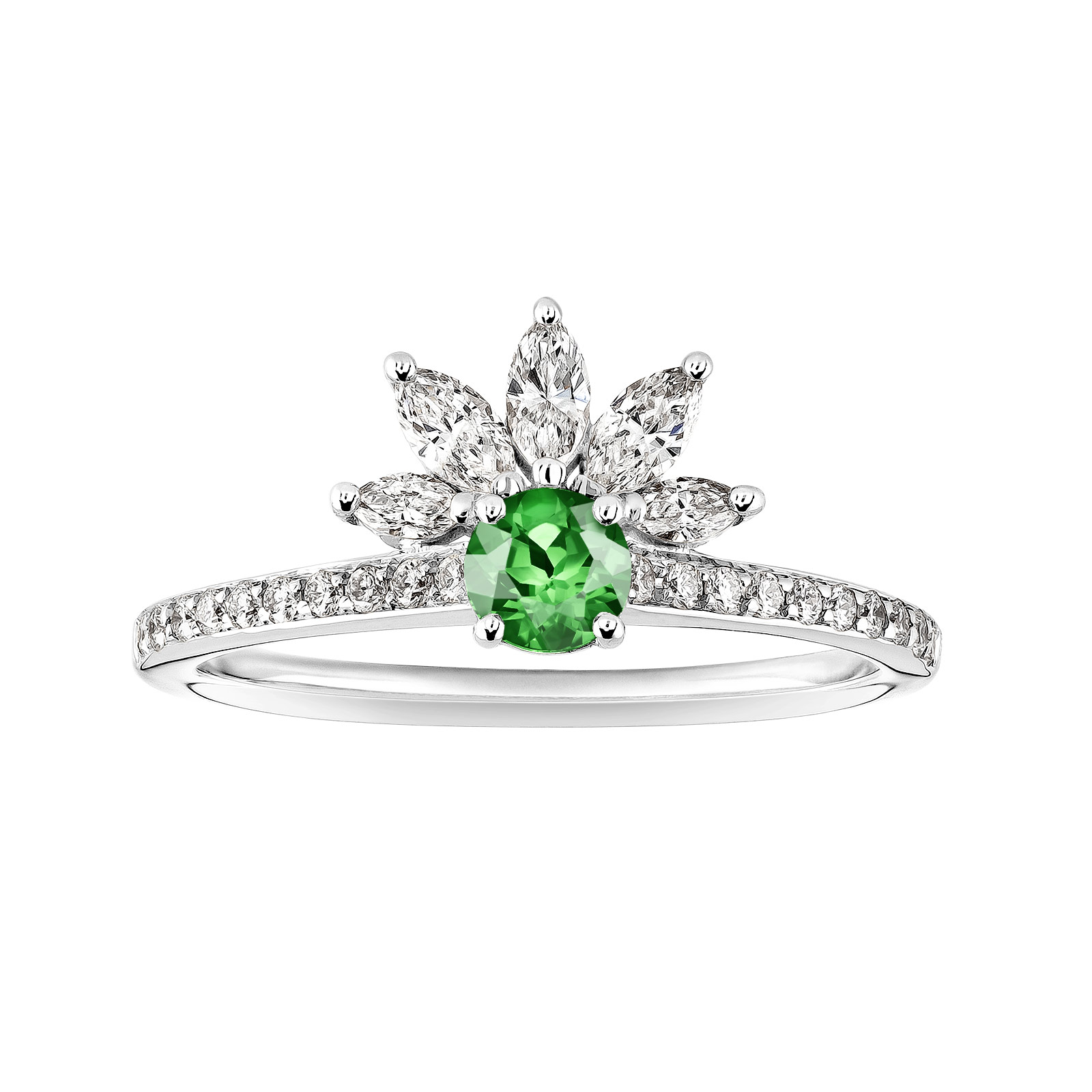 Bague Platine Tsavorite et diamants EverBloom Pavée 4 mm 1