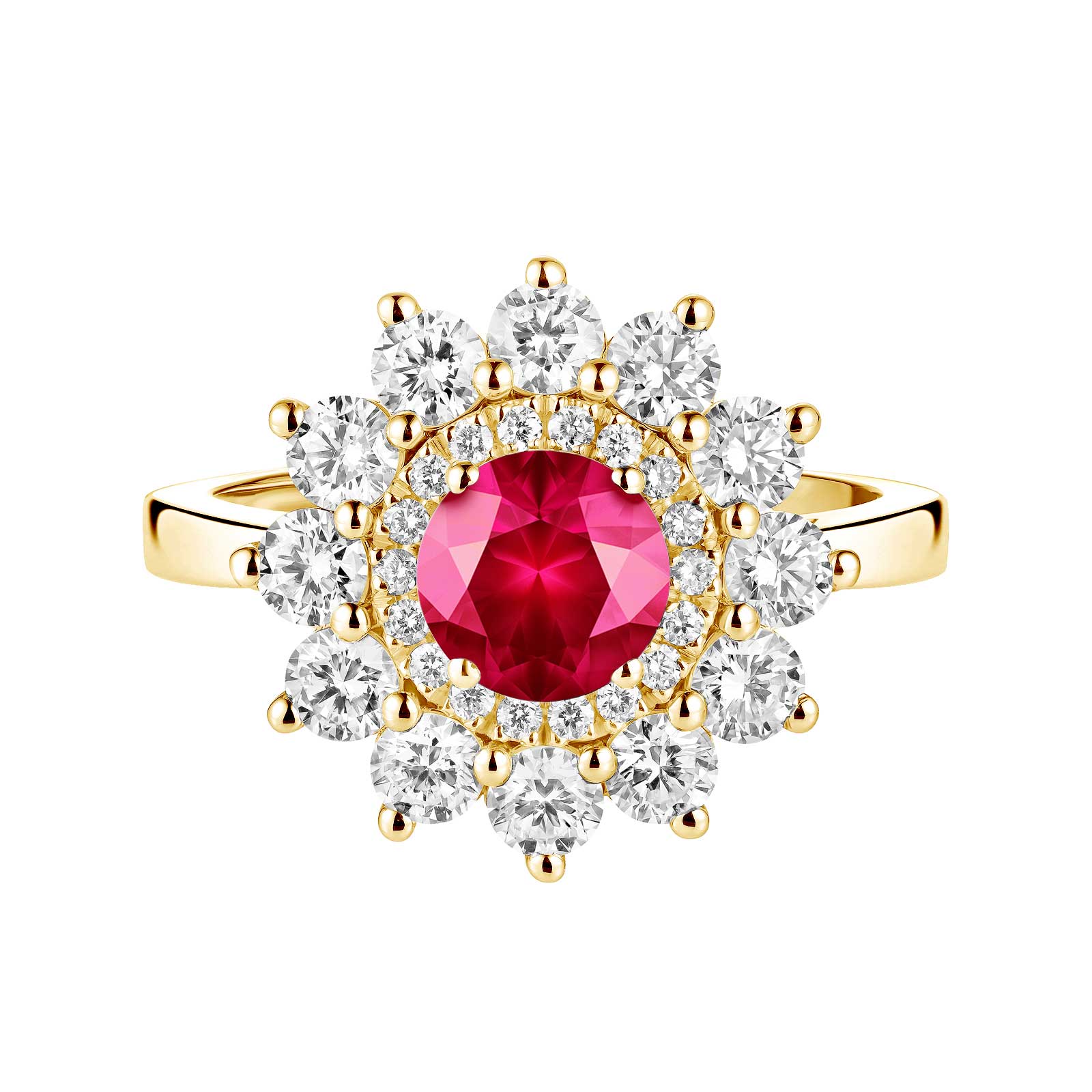 Ring Yellow gold Ruby and diamonds Lefkos 6 mm 1
