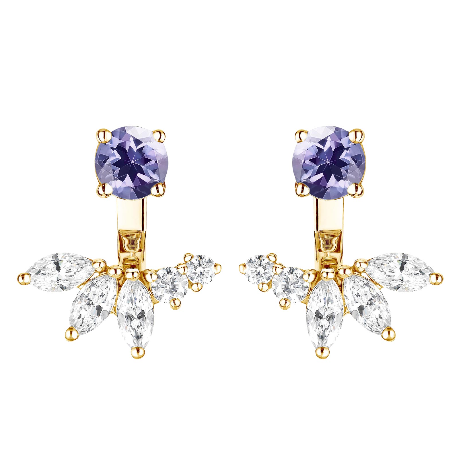 Boucles d'oreilles Or jaune Tanzanite et diamants EverBloom Symétriques 1