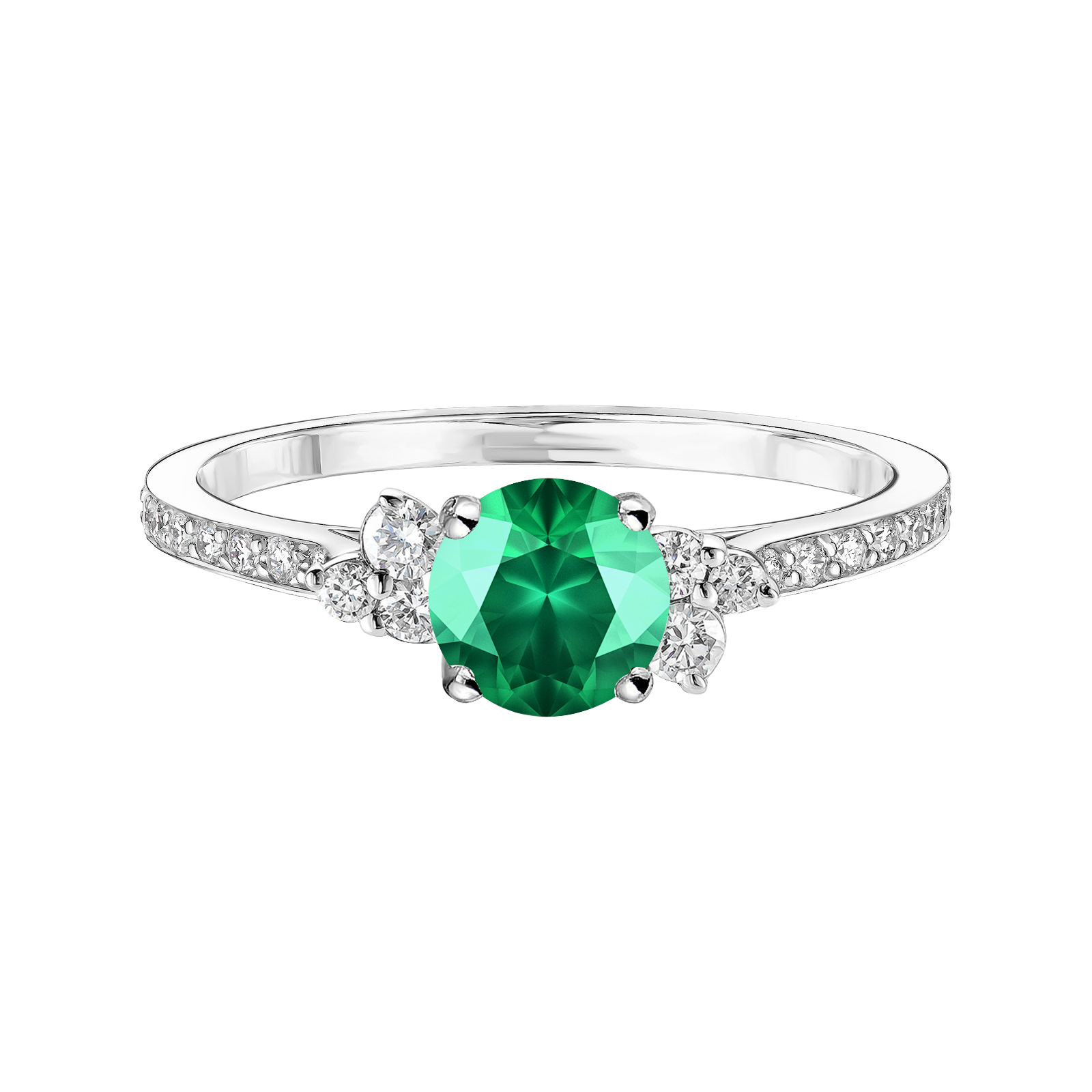 Ring White gold Emerald and diamonds Baby EverBloom 5 mm Pavée 1