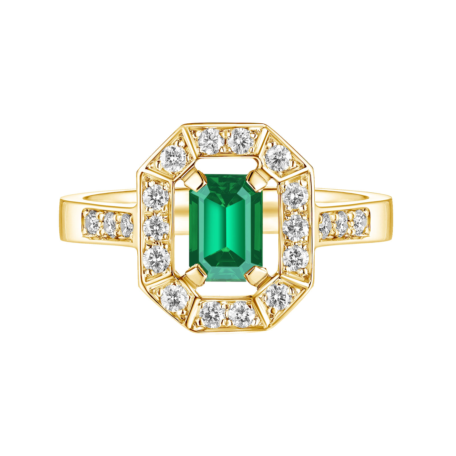 Ring Yellow gold Emerald and diamonds Art Déco 1