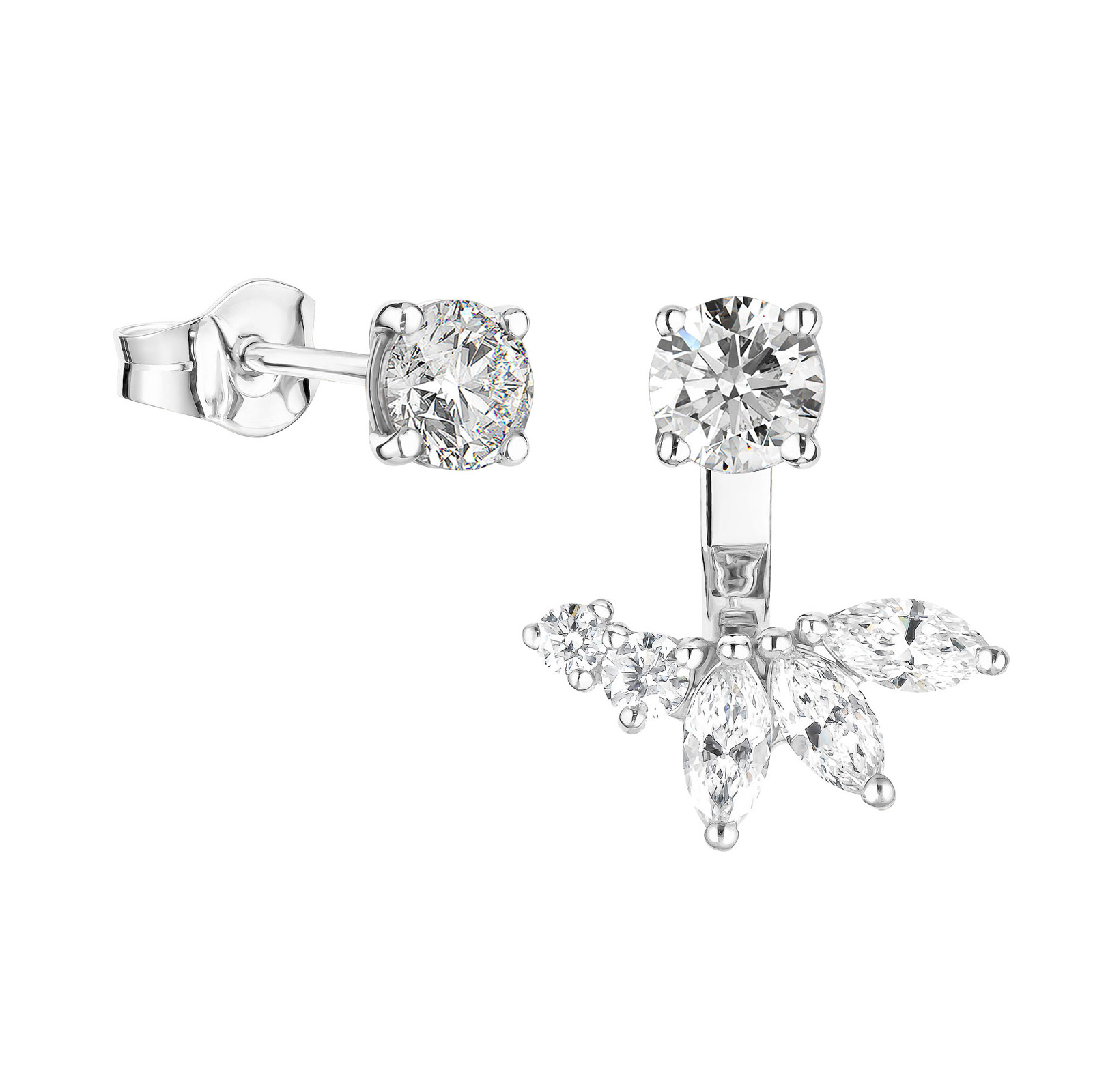 Boucles d'oreilles Or blanc Diamant EverBloom Asymétriques 1