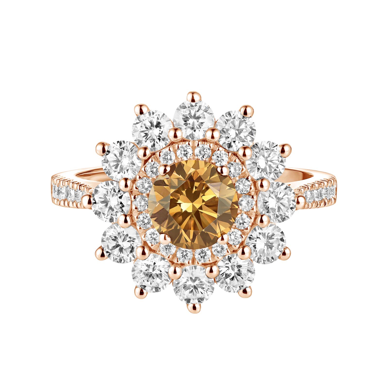 Ring Rose gold Cognac Diamond and diamonds Lefkos 6 mm Pavée 1