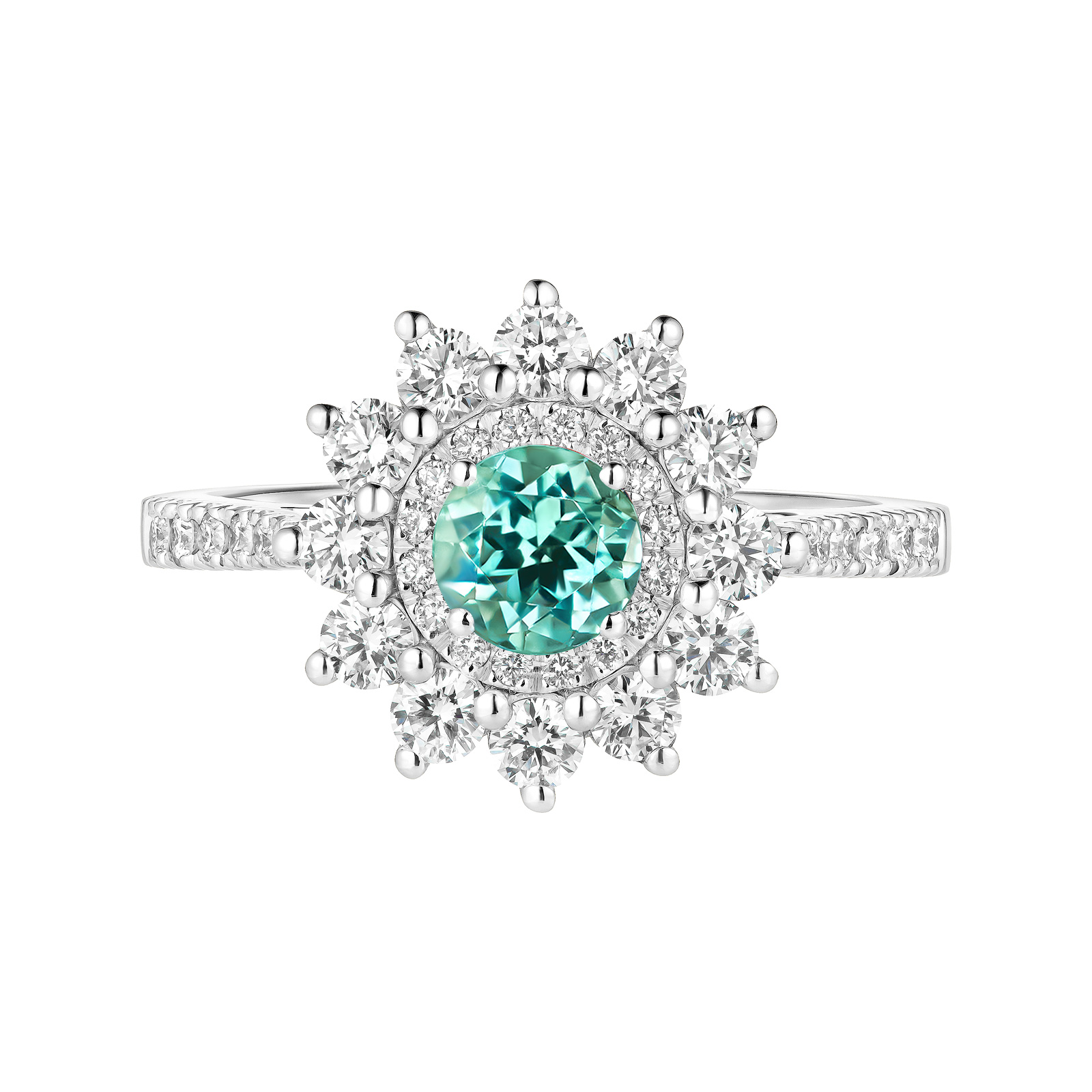Ring White gold Mint tourmaline and diamonds Lefkos 5 mm Pavée 1