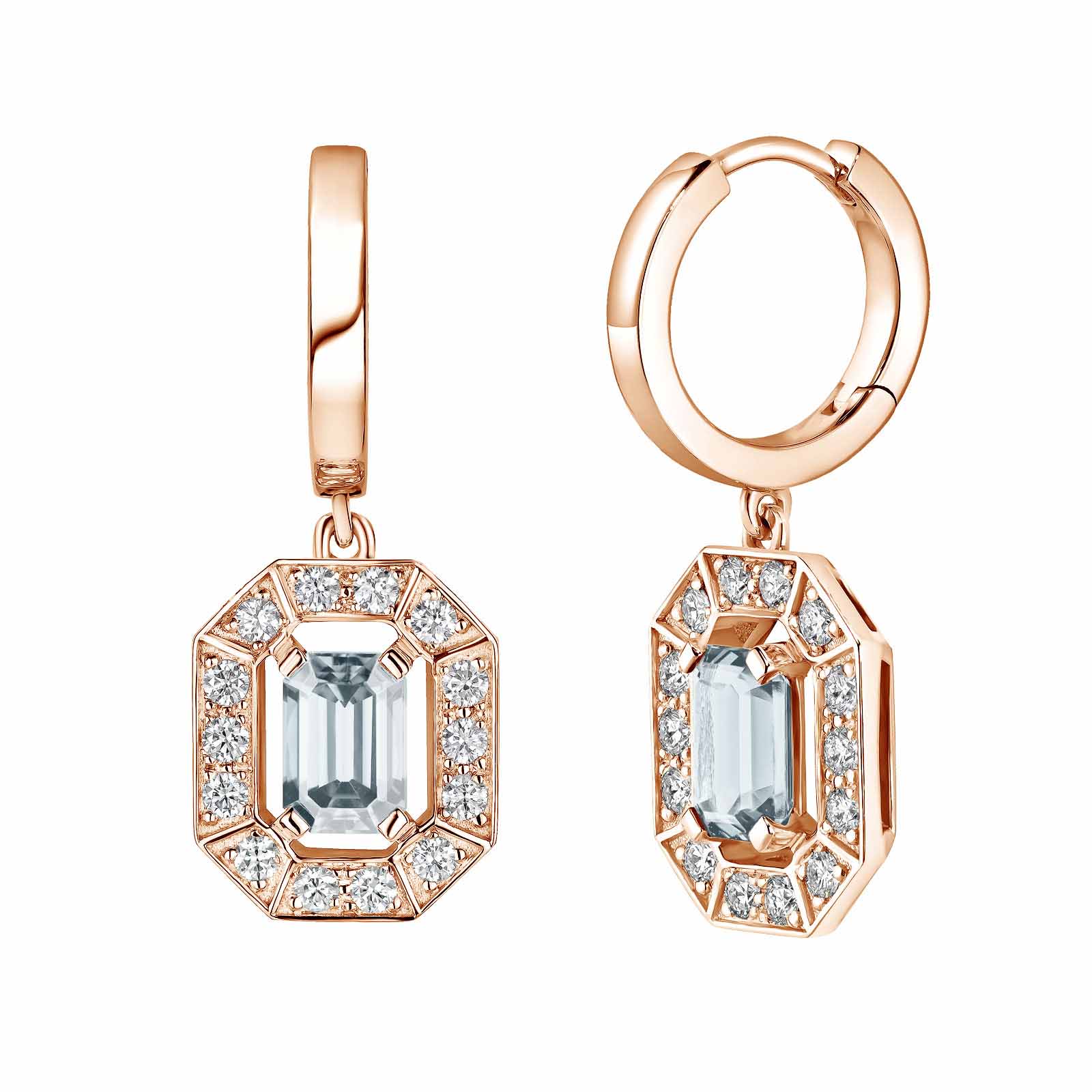 Earrings Rose gold Aquamarine and diamonds Art Déco 1