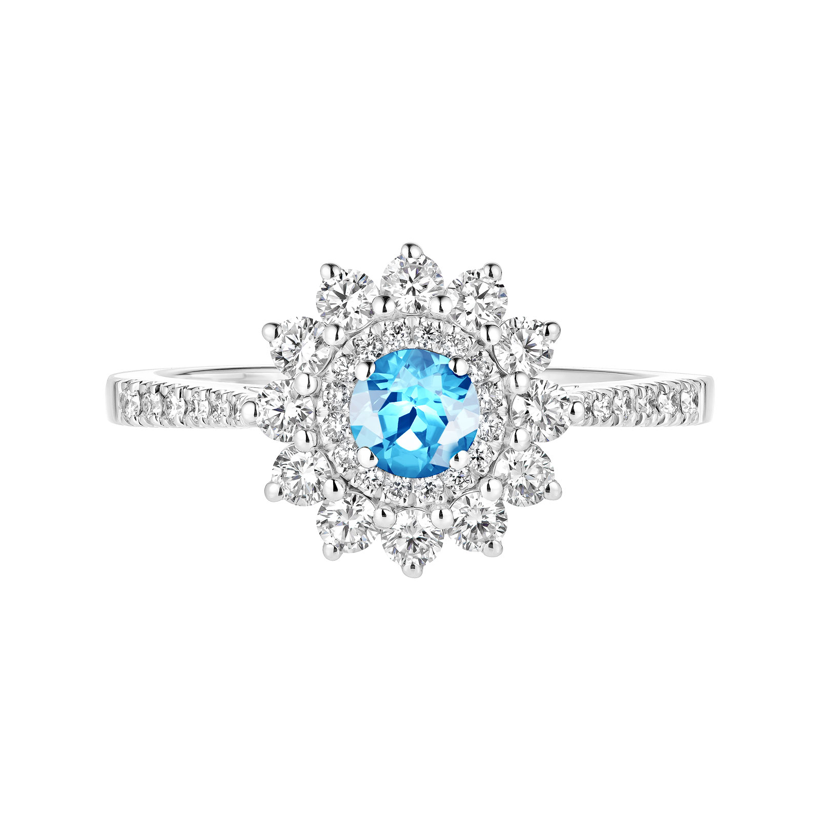 Bague Or blanc Topaze et diamants Lefkos 4 mm Pavée 1