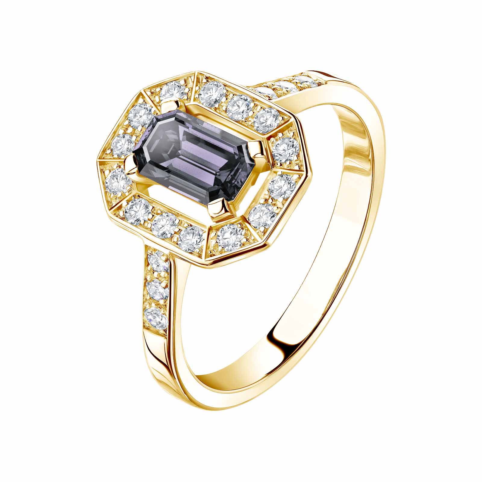Ring Yellow gold Grey Spinel and diamonds Art Déco 1