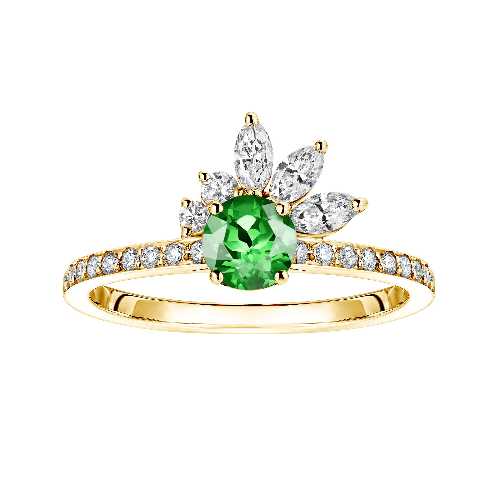 Ring Yellow gold Tsavorite and diamonds Little EverBloom Pavée 1