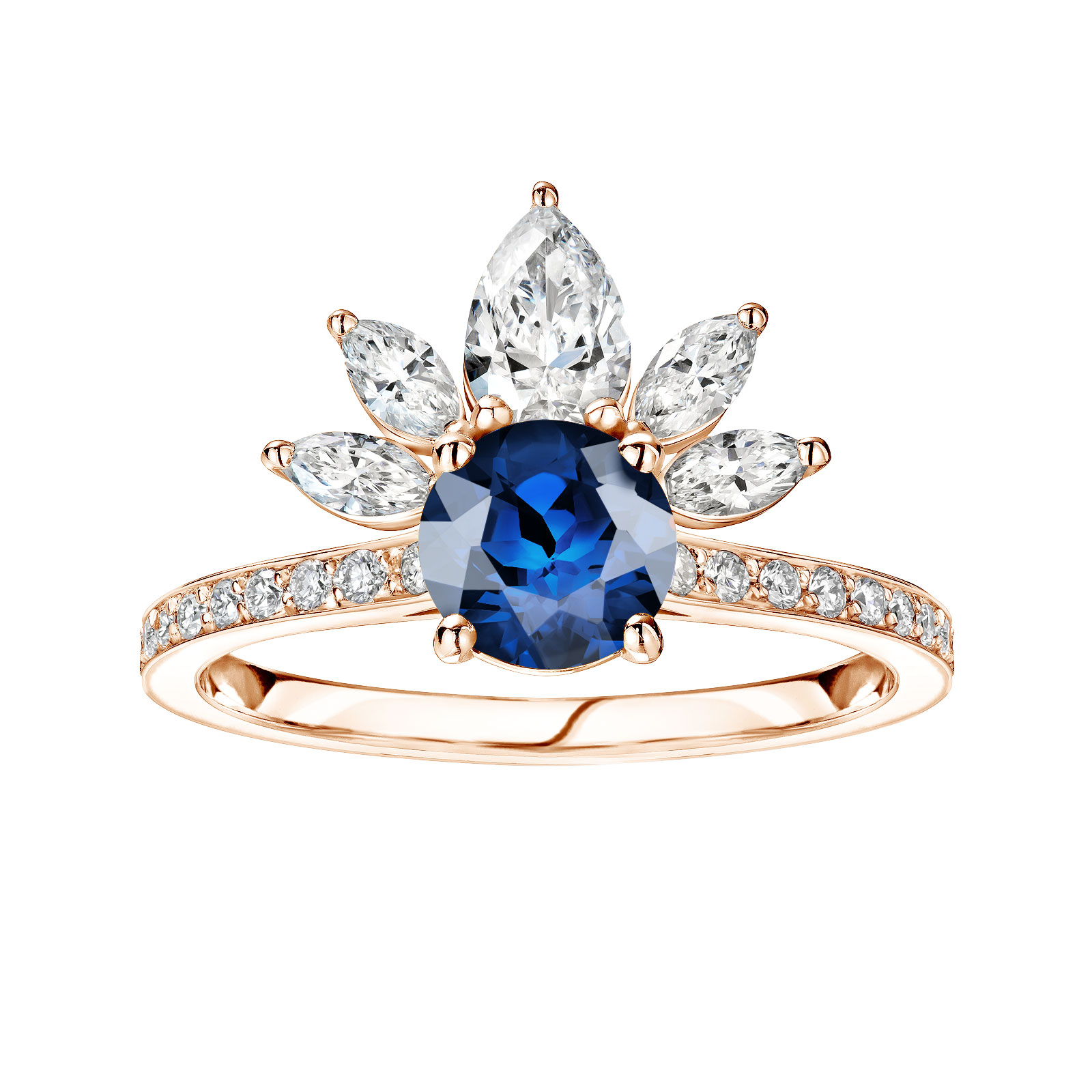 Ring Rose gold Sapphire and diamonds EverBloom Pavée 1