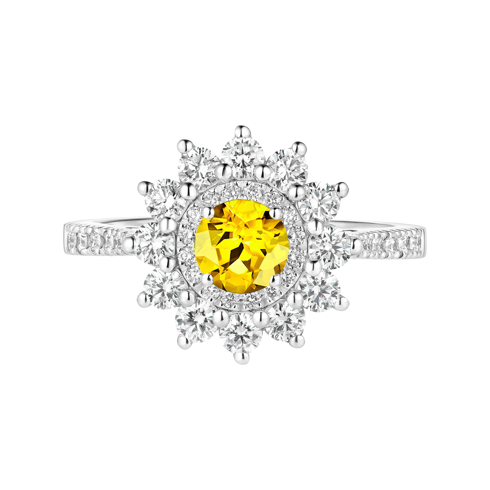 Bague Or blanc Saphir Jaune et diamants Lefkos 5 mm Pavée 1