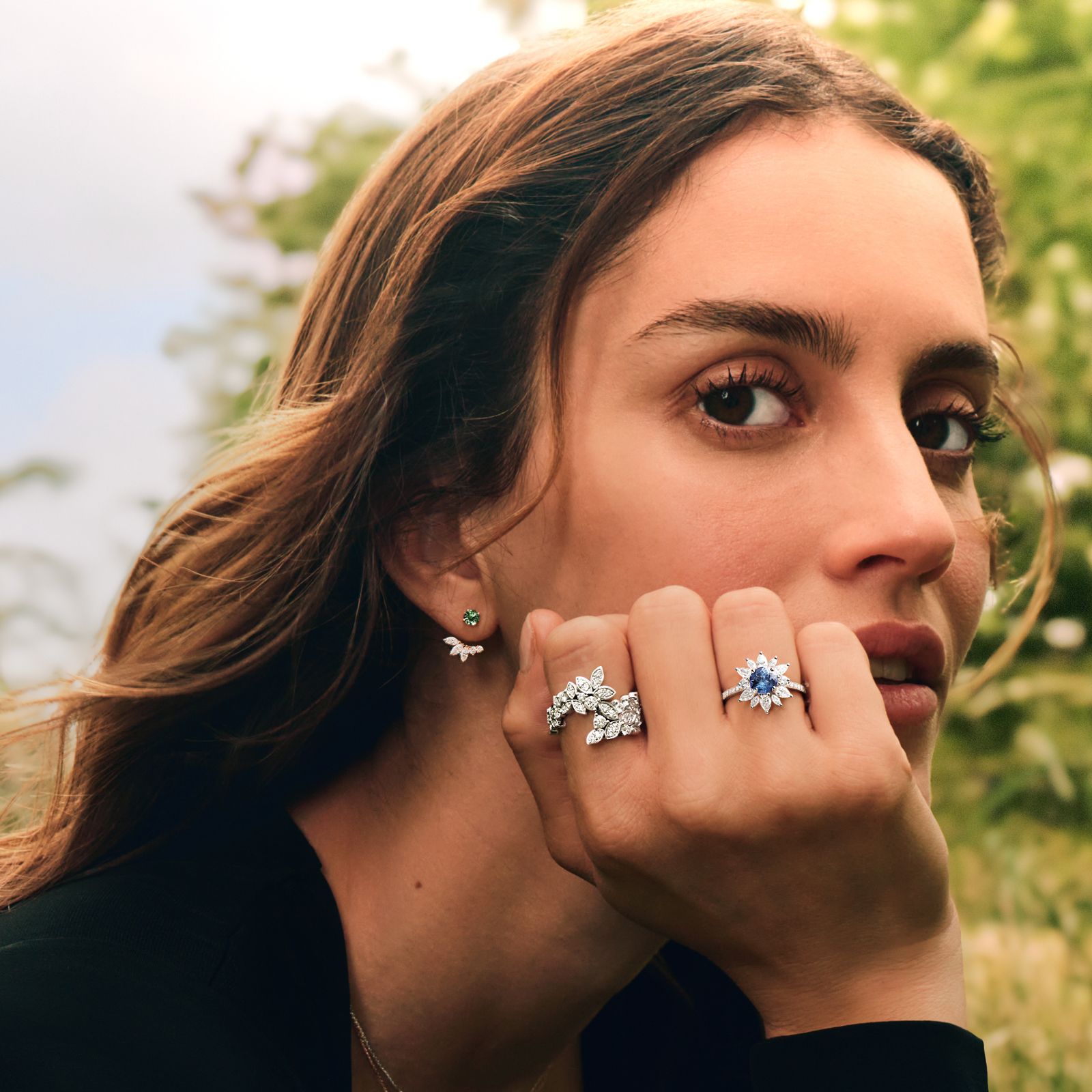 Earrings White gold Lavender Spinel and diamonds EverBloom Asymétriques 4