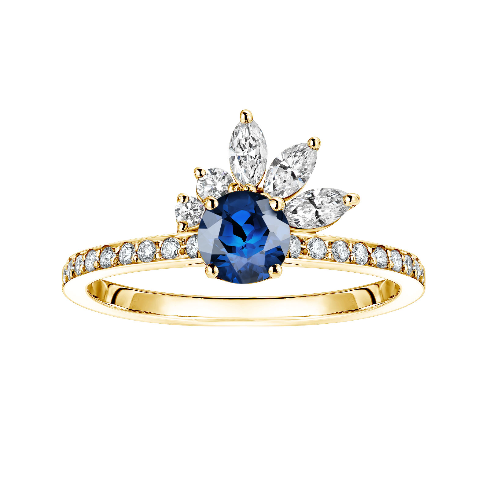 Ring Yellow gold Sapphire and diamonds Little EverBloom Pavée 1