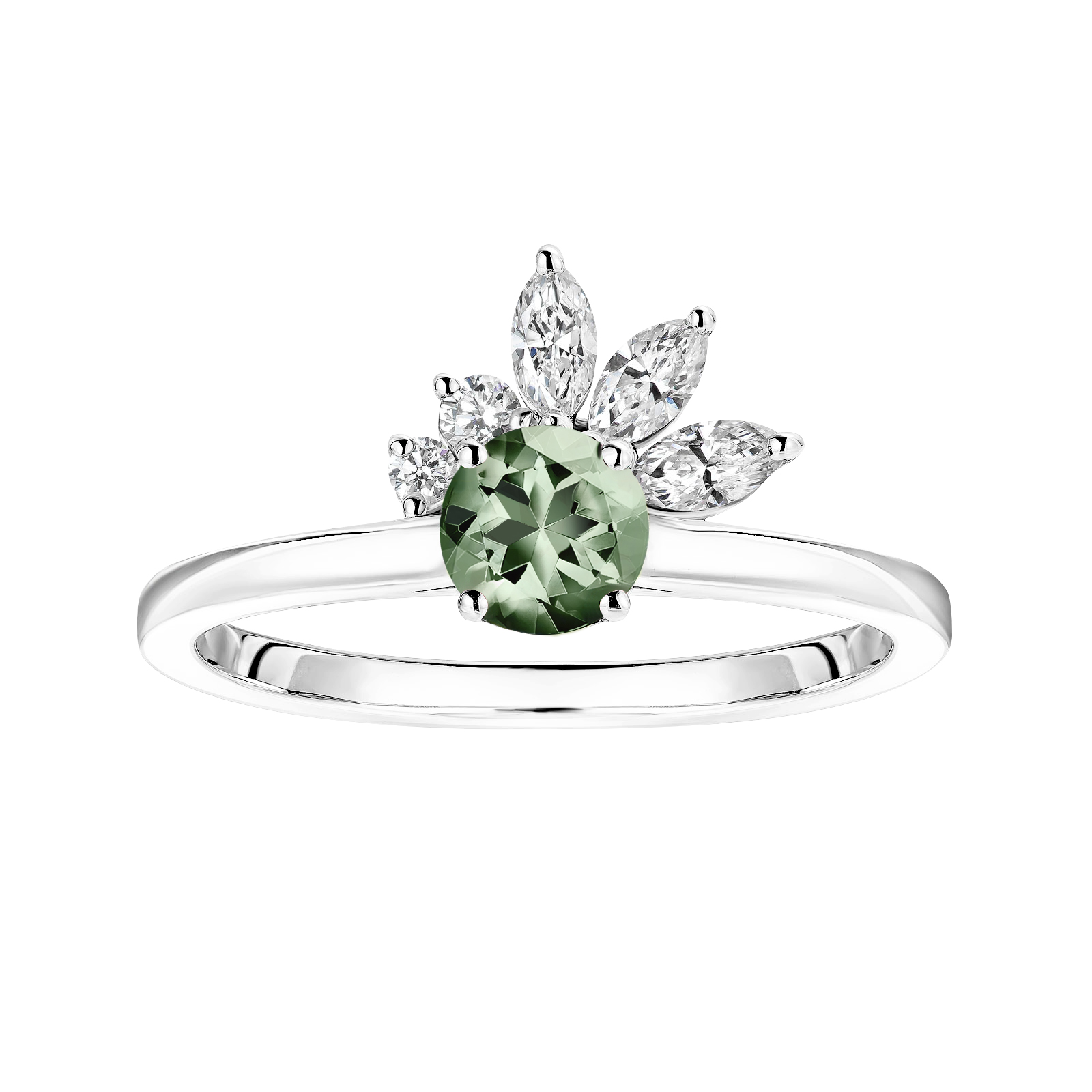Ring Platinum Green Sapphire and diamonds Little EverBloom 1