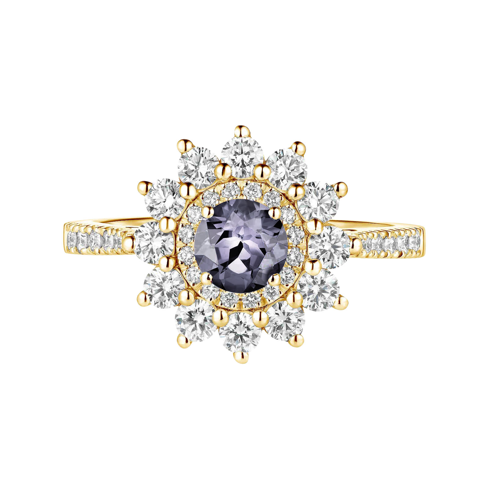 Ring Yellow gold Grey Spinel and diamonds Lefkos 5 mm Pavée 1