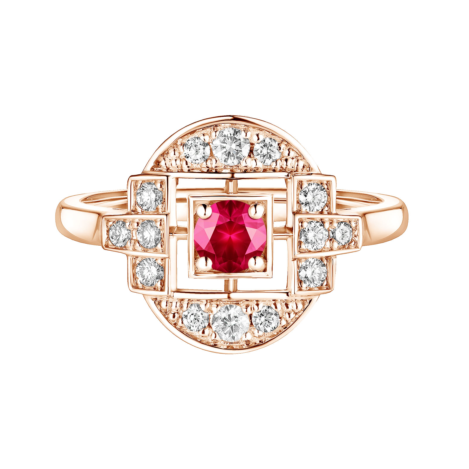 Ring Rose gold Ruby and diamonds Art Déco Solo 1