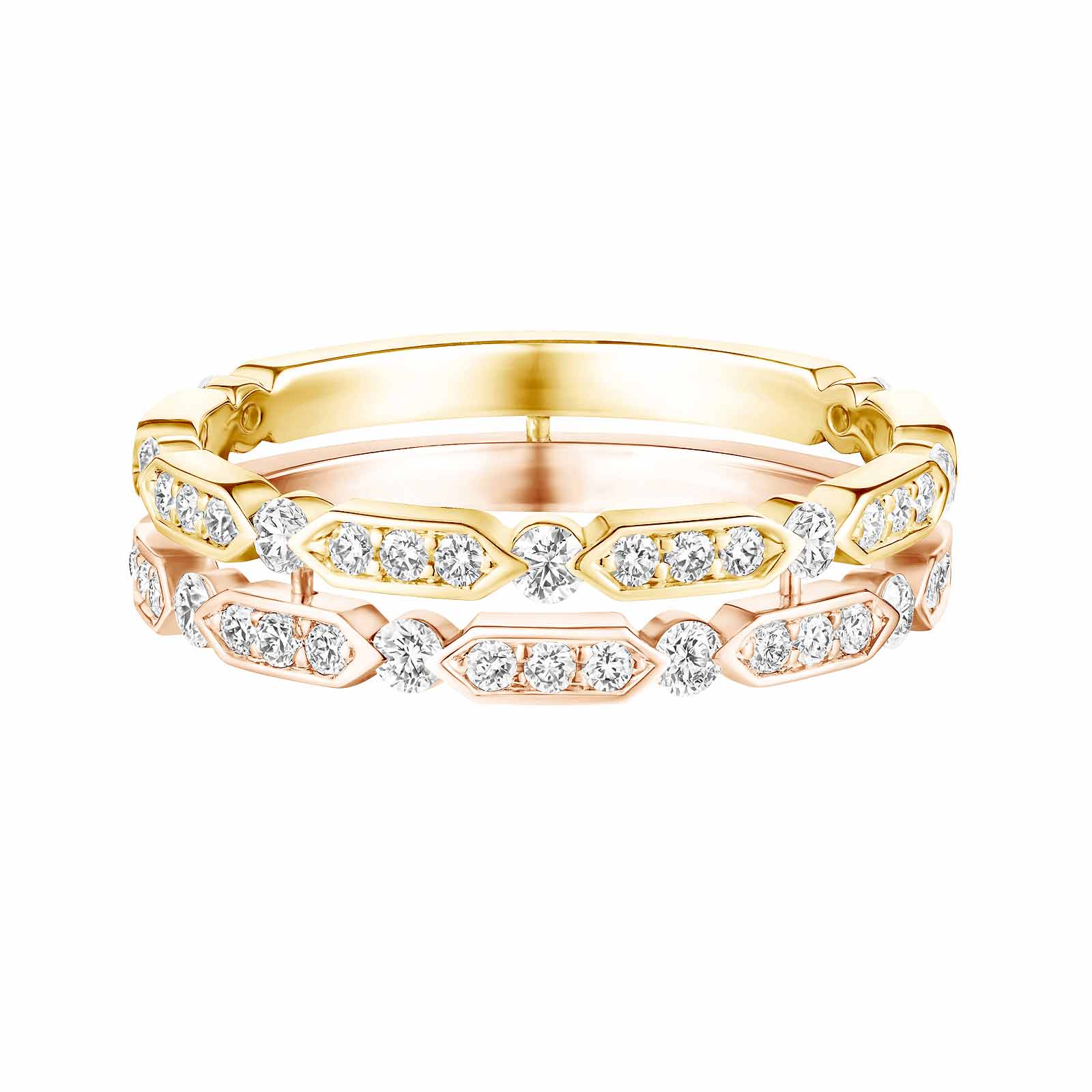 Ring Yellow and rose gold Diamond MET Duo Pavée 1