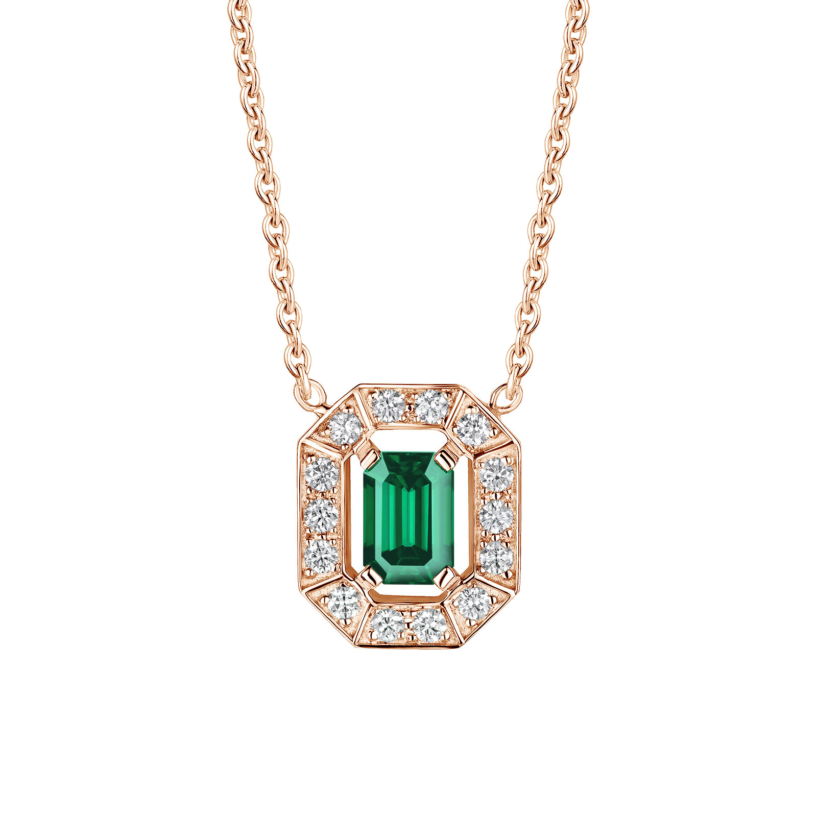 Pendant Rose gold Emerald and diamonds Art Déco 1