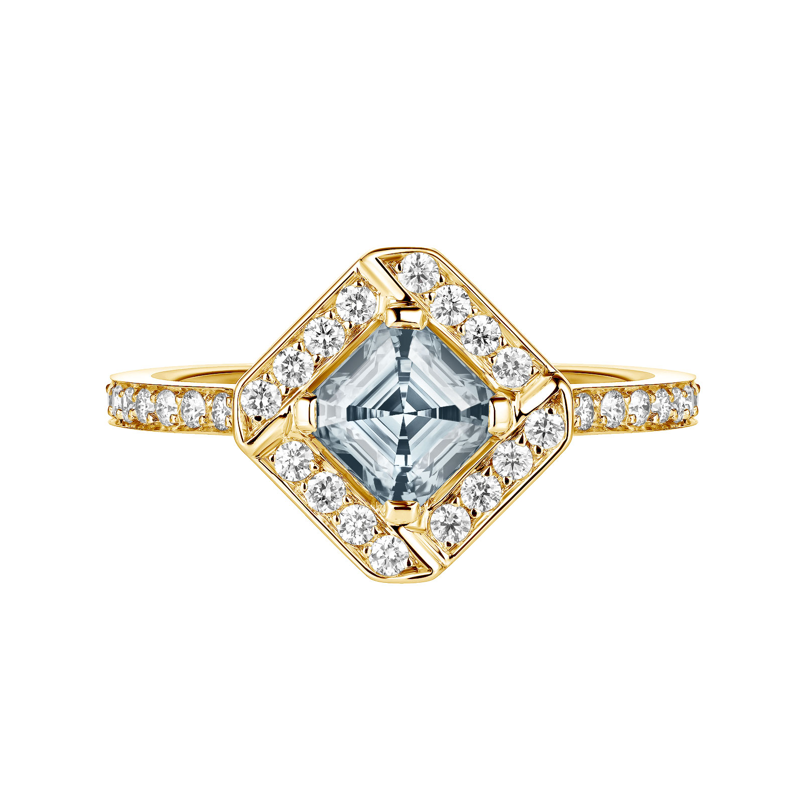 Ring Yellow gold Aquamarine and diamonds Plissage 1