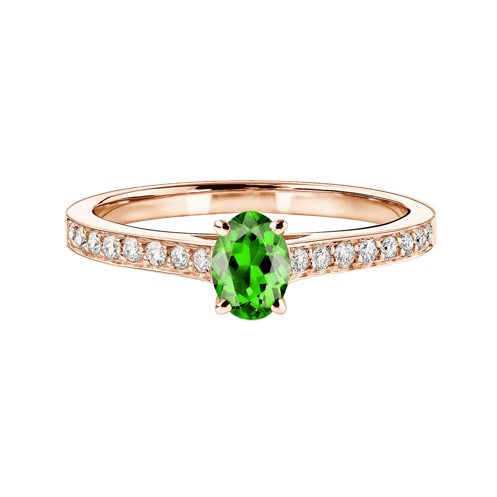 Ring Rose gold Tsavorite and diamonds Lady Ovale Pavée 1