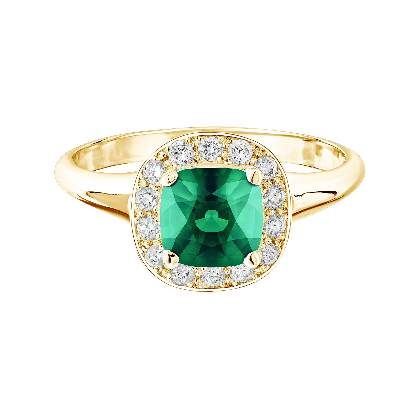 Ring Yellow gold Emerald and diamonds Mada 1