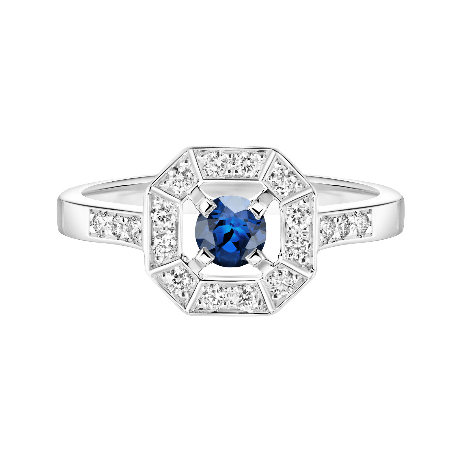 Ring White gold Sapphire and diamonds Art Déco Rond 4 mm 1