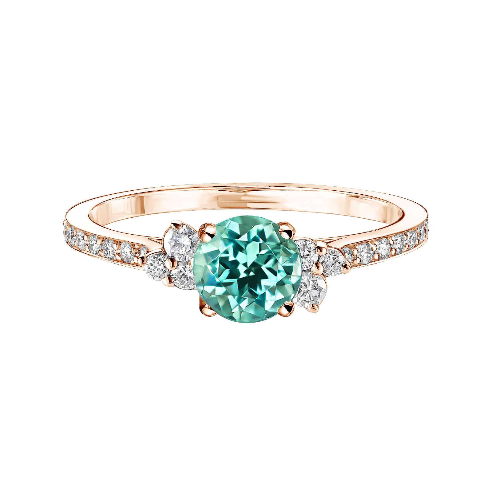 Bague Or rose Tourmaline Mint et diamants Baby EverBloom 5 mm Pavée 1