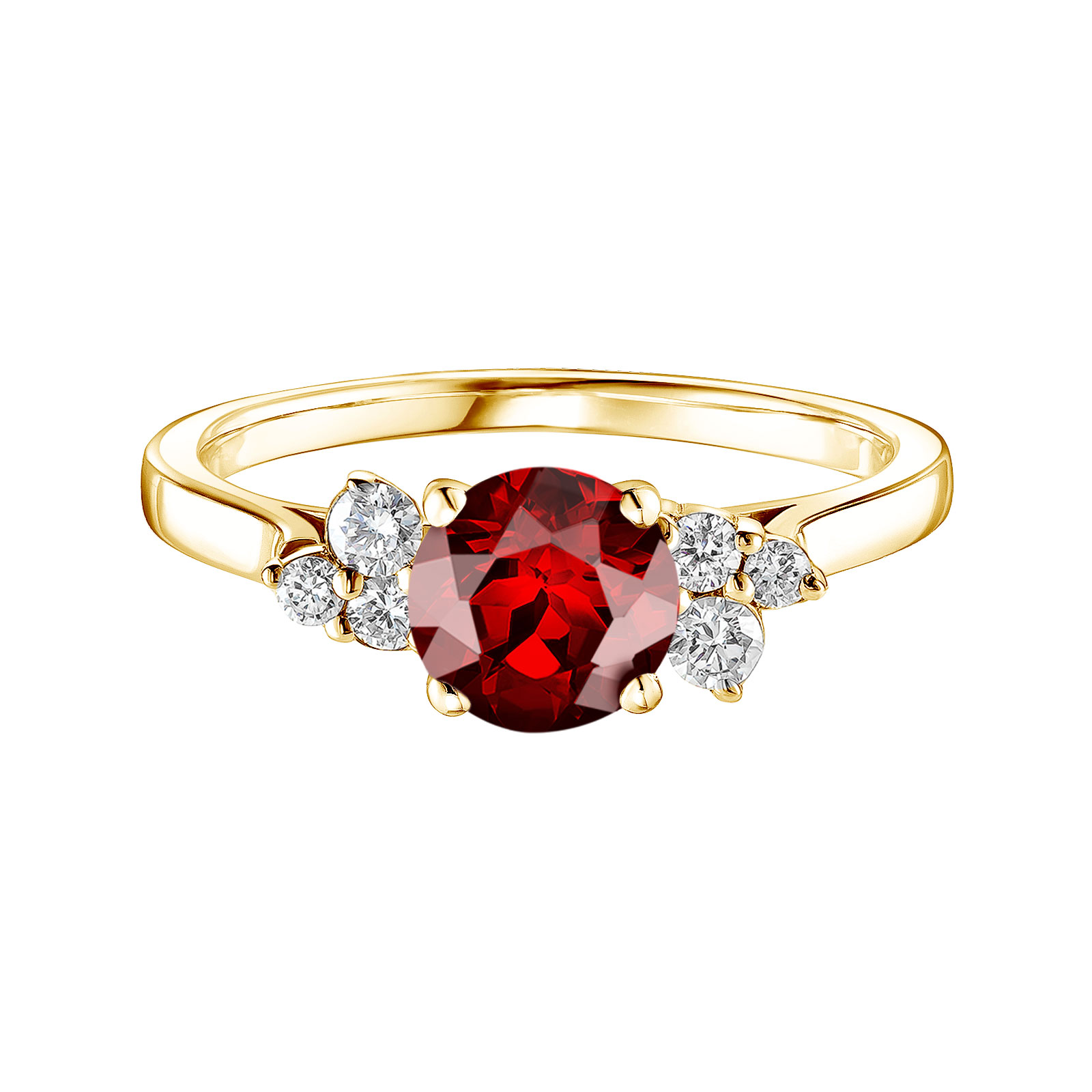 Ring Yellow gold Garnet and diamonds Baby EverBloom 6 mm 1