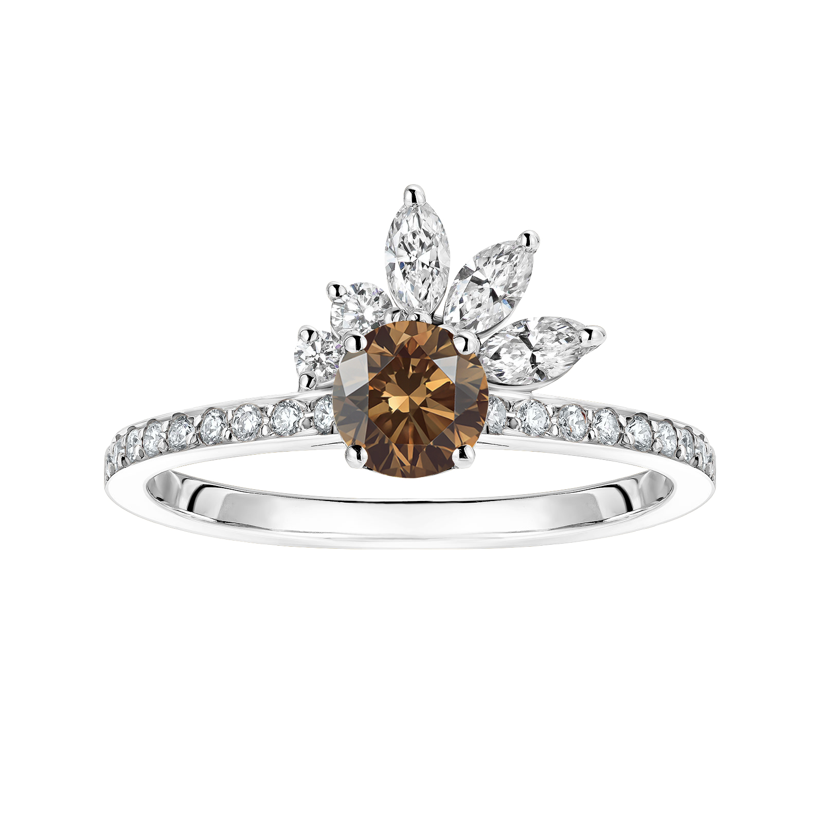 Ring White gold Chocolate Diamond and diamonds Little EverBloom Pavée 1