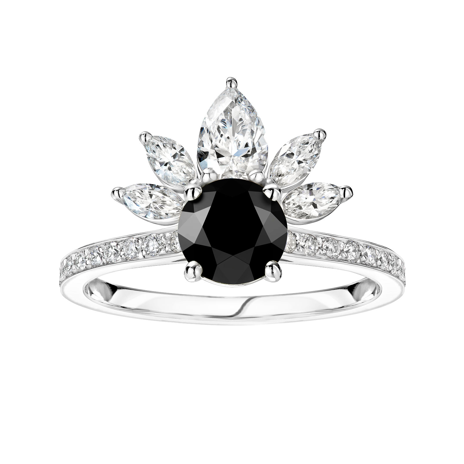 Bague Or blanc Spinelle noir et diamants EverBloom Pavée 1