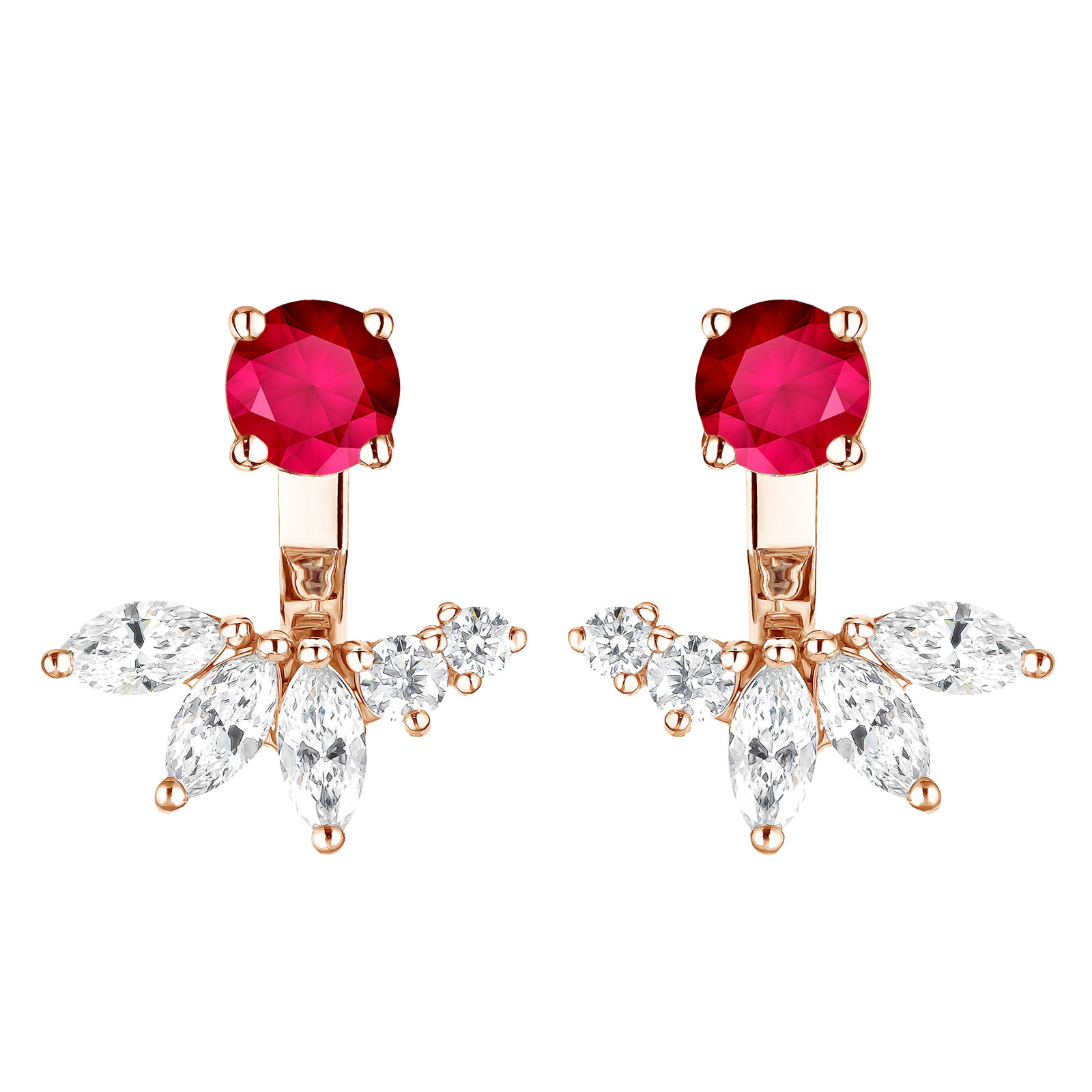 Earrings Rose gold Ruby and diamonds EverBloom Symétriques 1