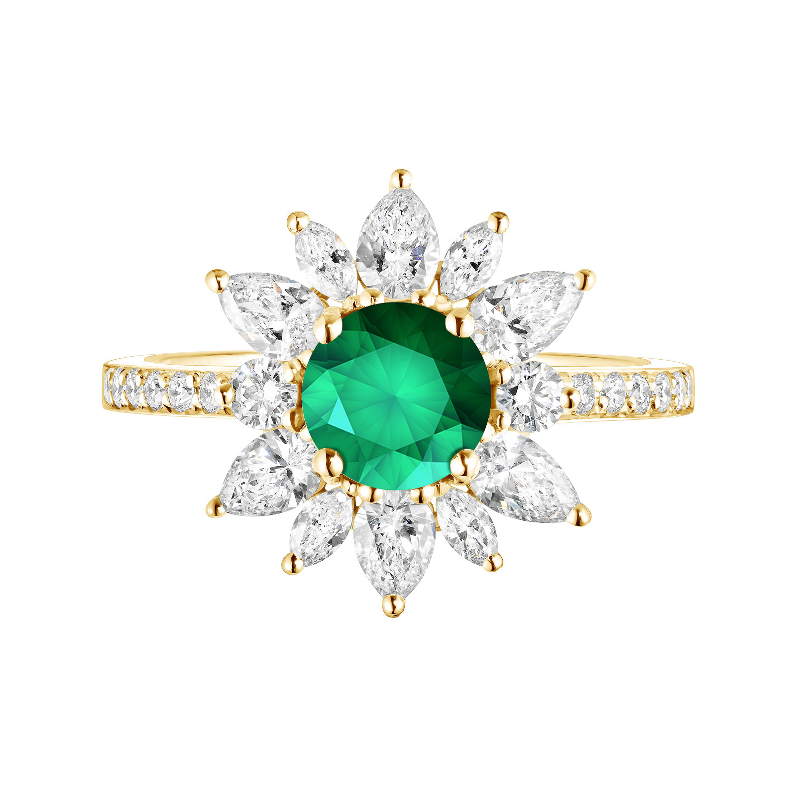 Ring Yellow gold Emerald and diamonds EverBloom Prima 1
