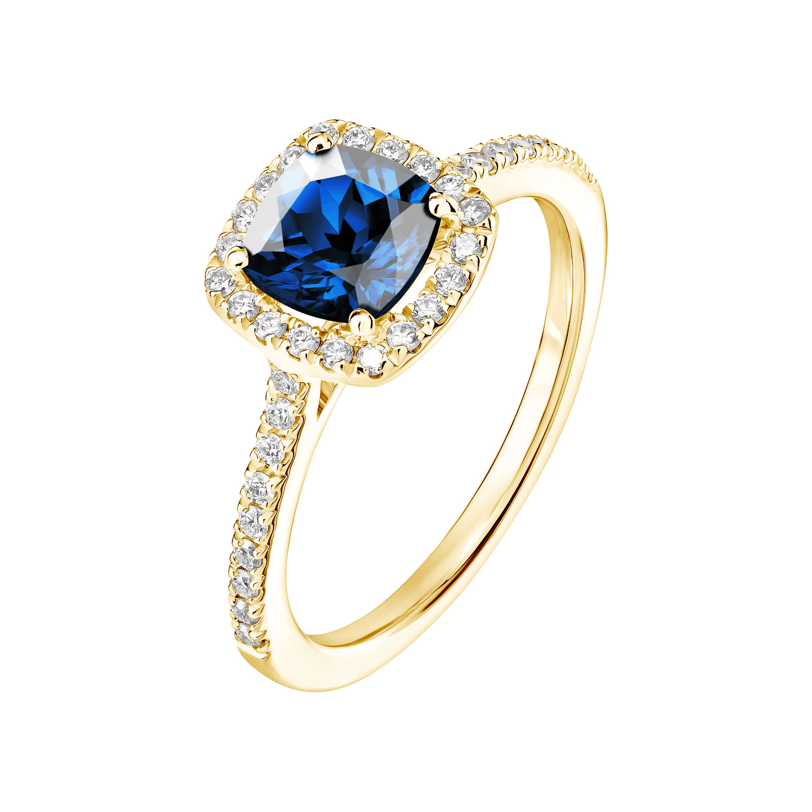 Ring Yellow gold Sapphire and diamonds Rétromantique Coussin Pavée 1