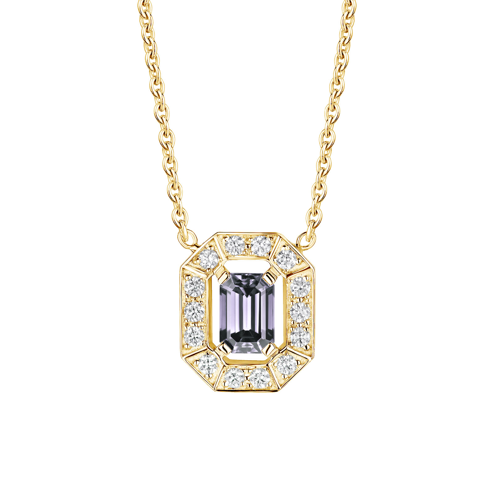 Pendant Yellow gold Grey Spinel and diamonds Art Déco 1