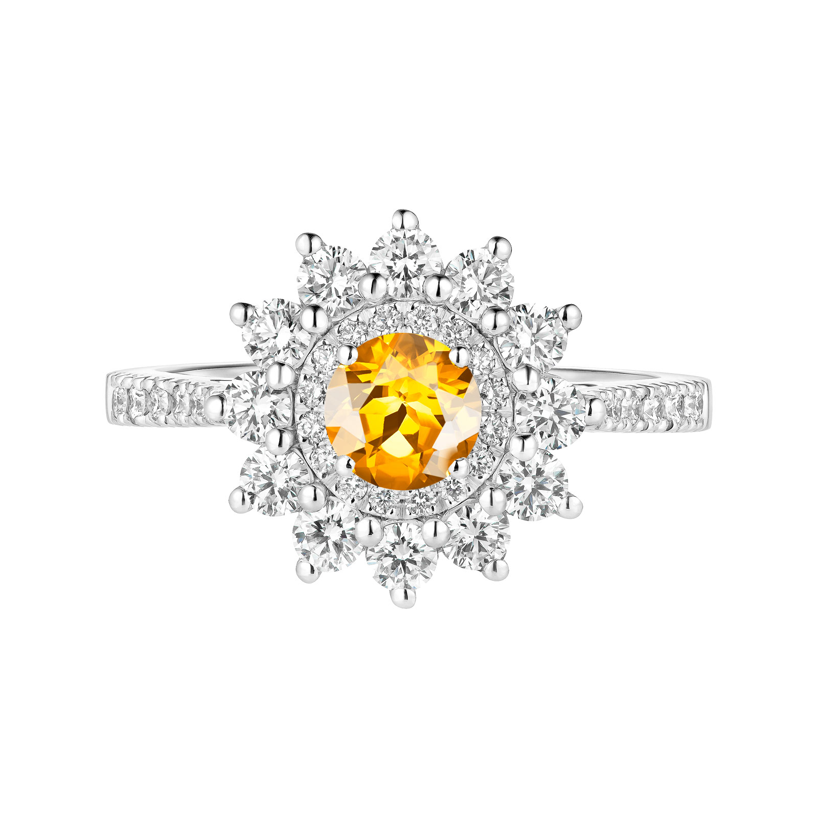 Bague Or blanc Citrine et diamants Lefkos 5 mm Pavée 1