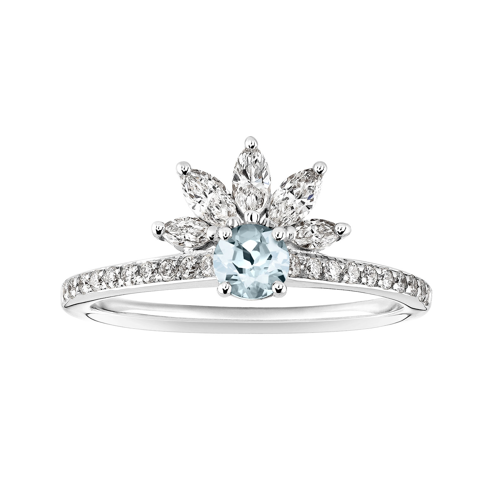 Ring White gold Aquamarine and diamonds EverBloom Pavée 4 mm 1