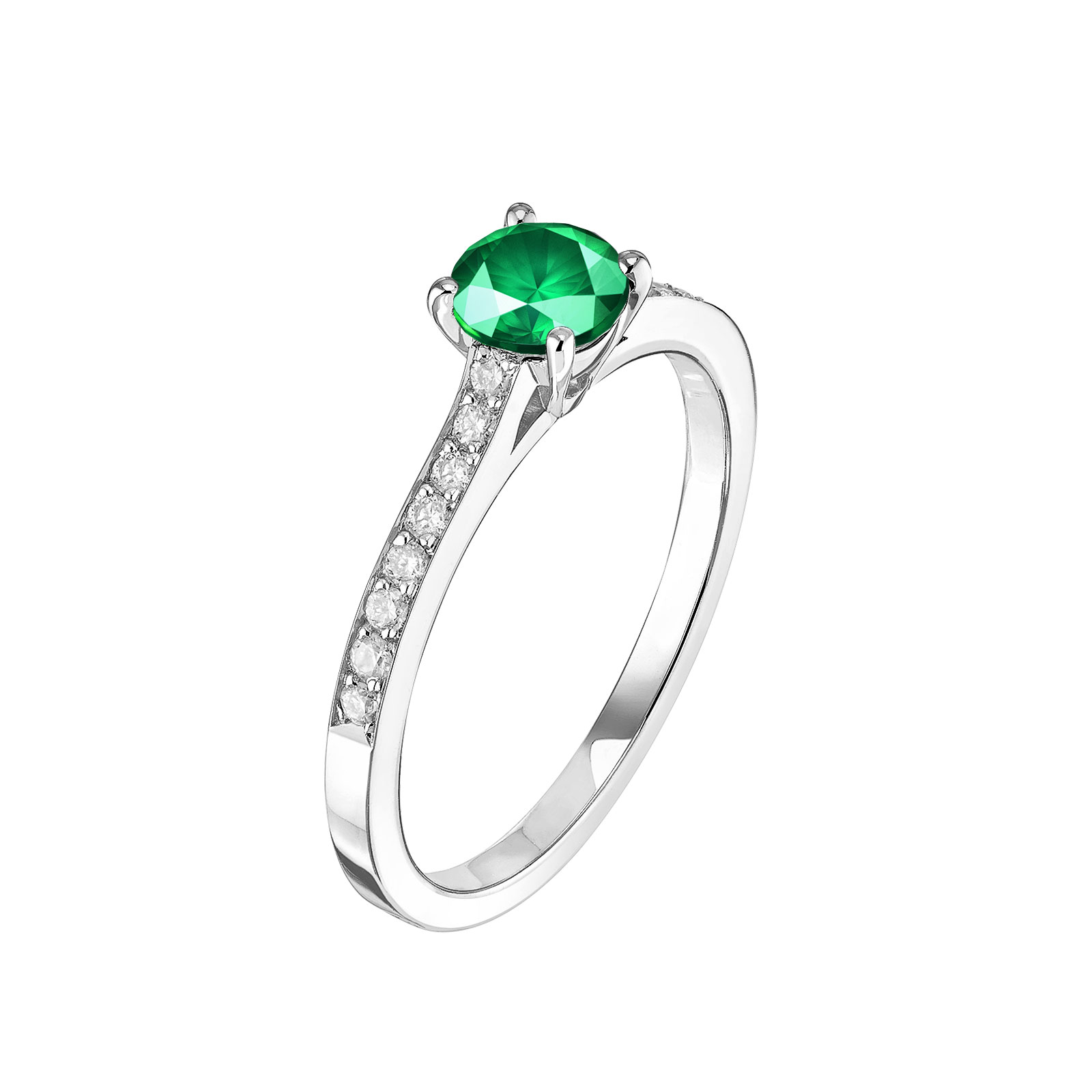 Ring White gold Emerald and diamonds Little Lady Pavée 1