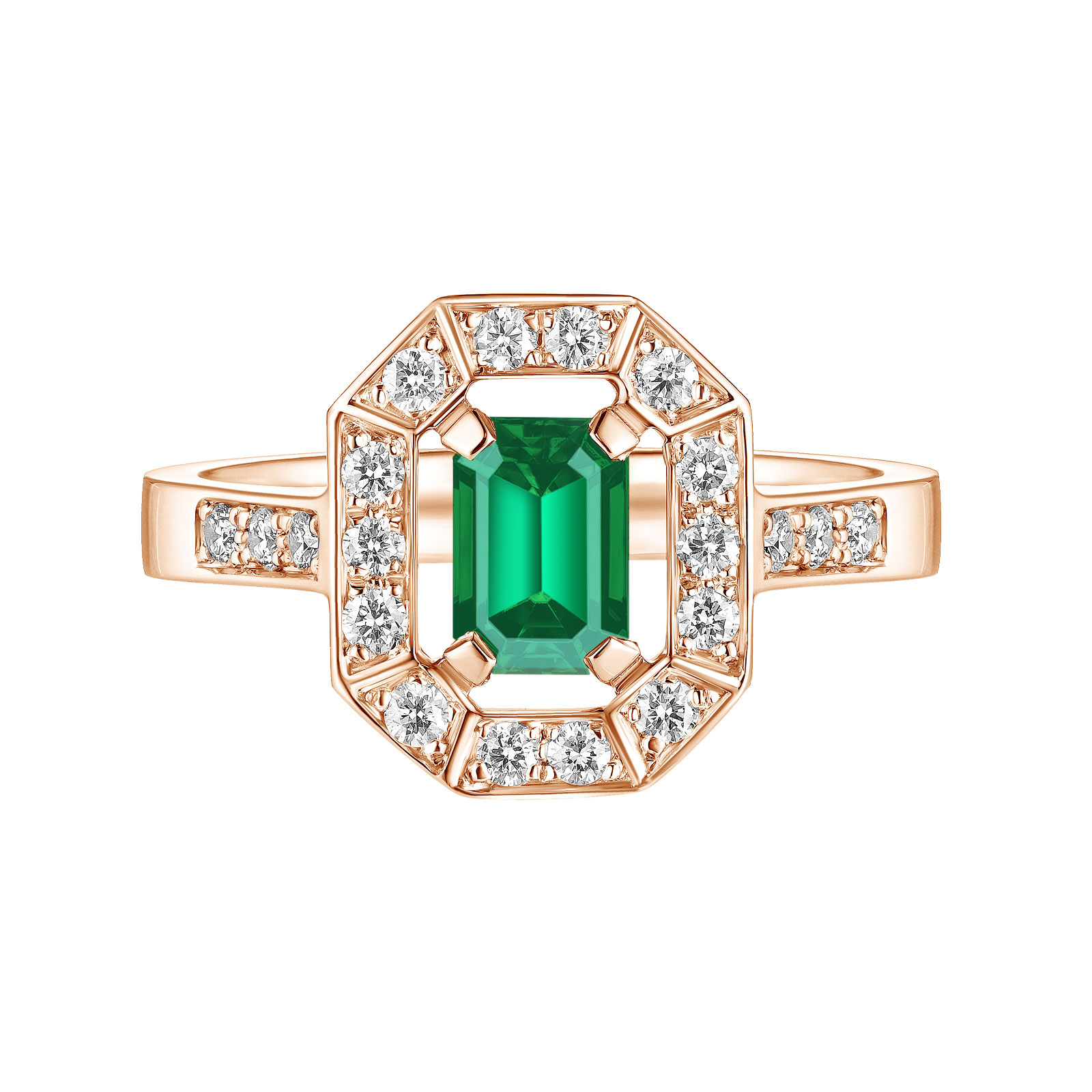 Ring Rose gold Emerald and diamonds Art Déco 1