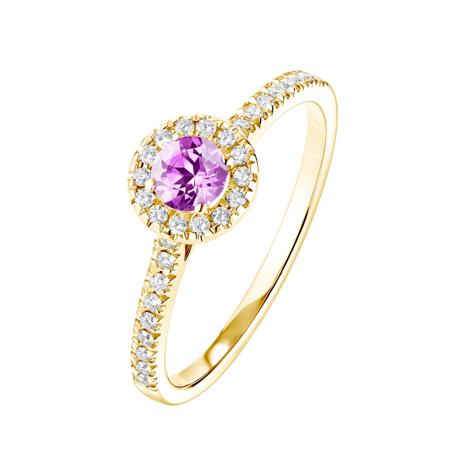 Bague Or jaune Améthyste et diamants Rétromantique S Pavée 1