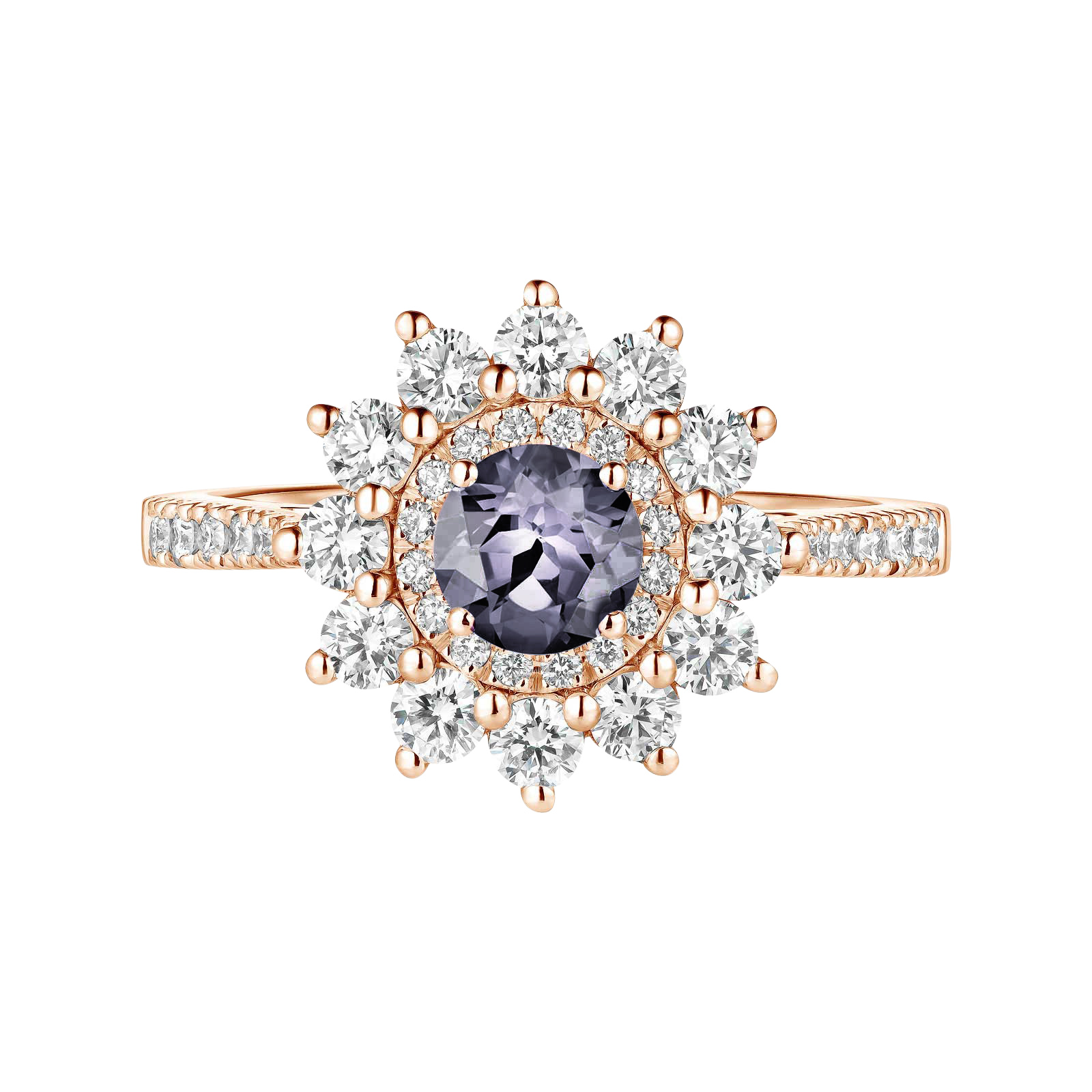 Ring Rose gold Grey Spinel and diamonds Lefkos 5 mm Pavée 1