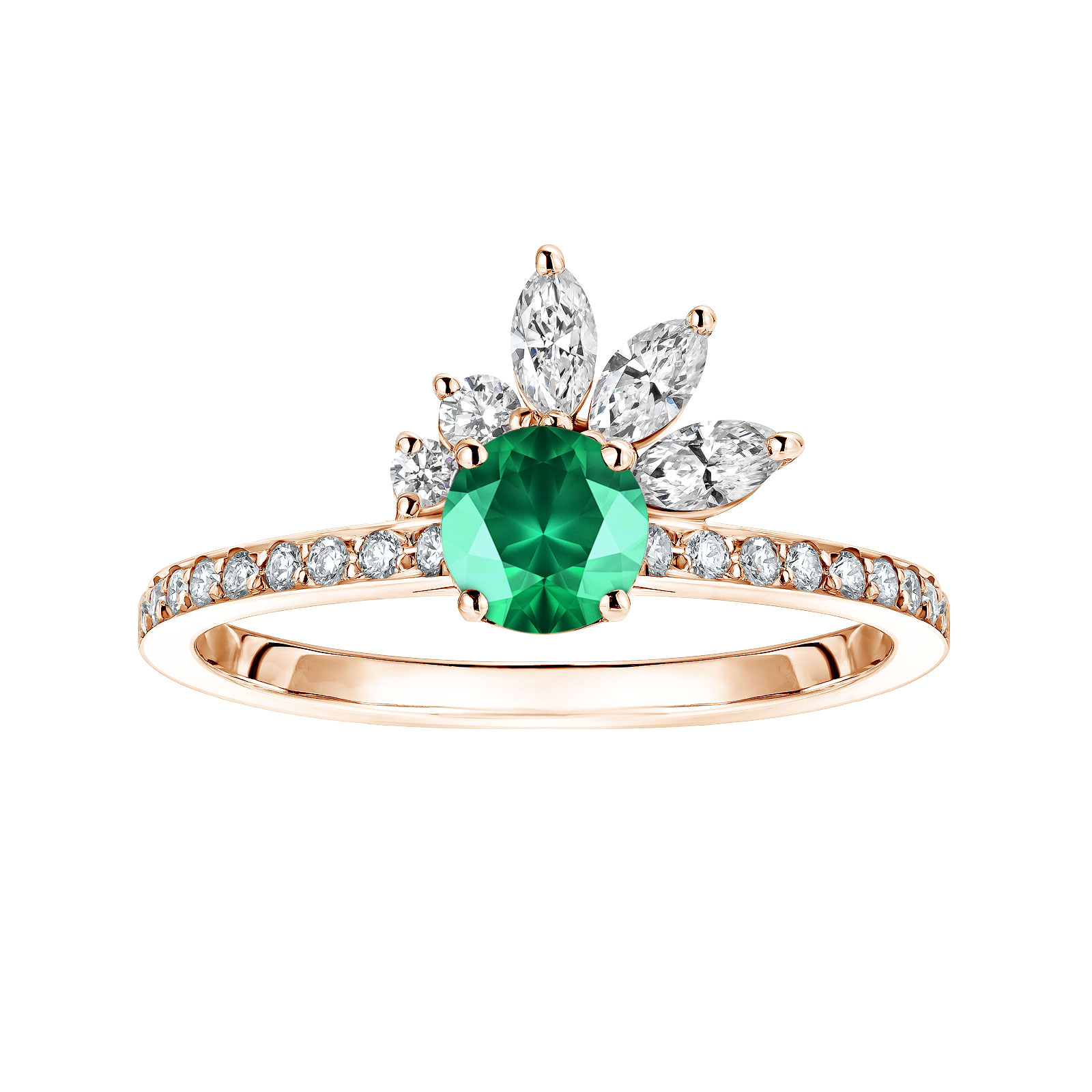 Ring Rose gold Emerald and diamonds Little EverBloom Pavée 1