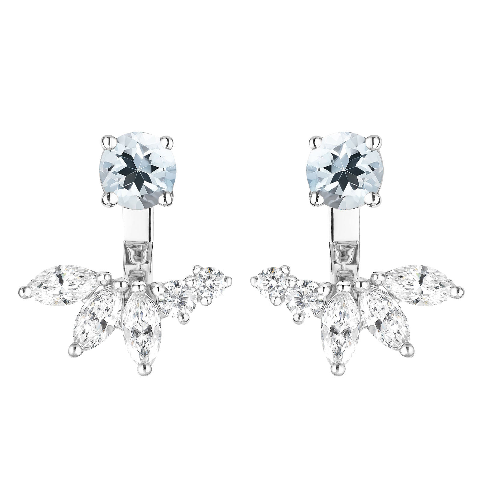 Boucles d'oreilles Or blanc Aigue-marine et diamants EverBloom Symétriques 1